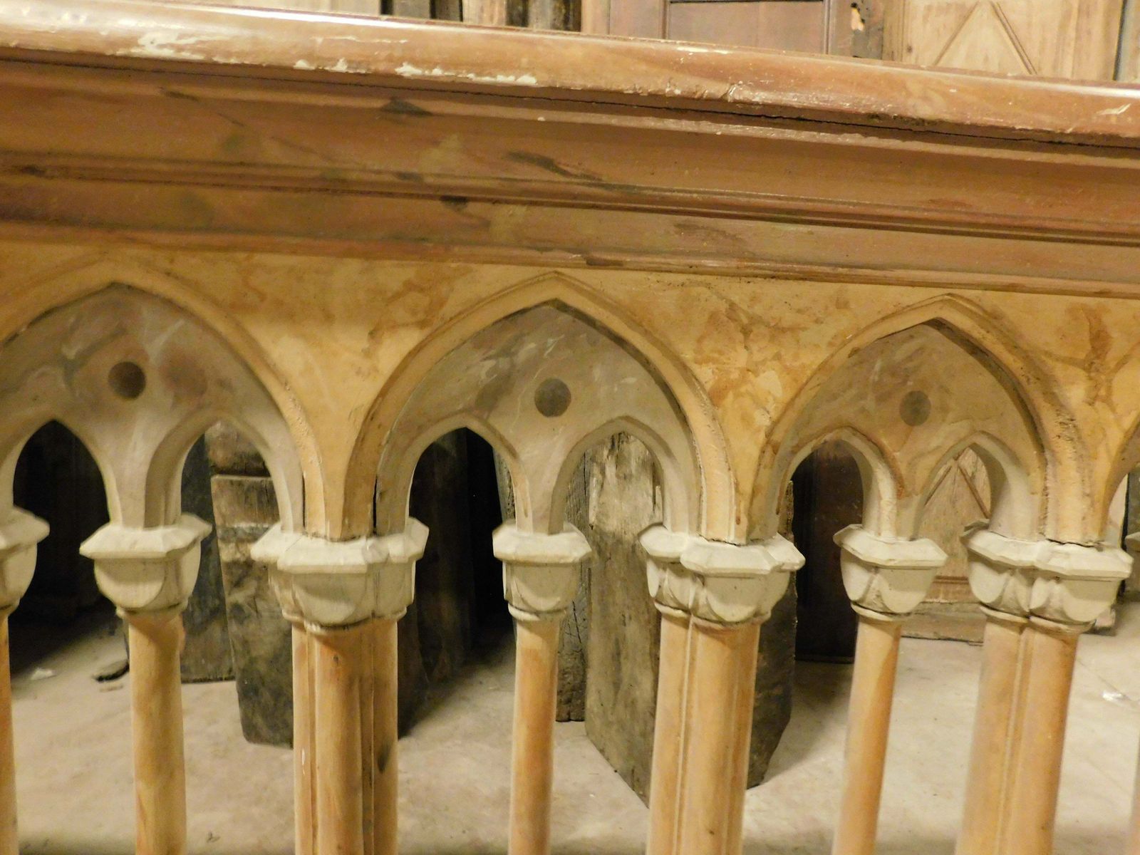 Neo Gothic Style Balustrade In Lacquered Wood With A Fake Marble Effect, Italy photo vinterior