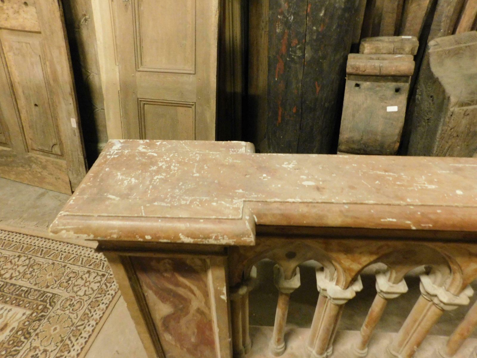 Neo Gothic Style Balustrade In Lacquered Wood With A Fake Marble Effect, Italy photo vintage