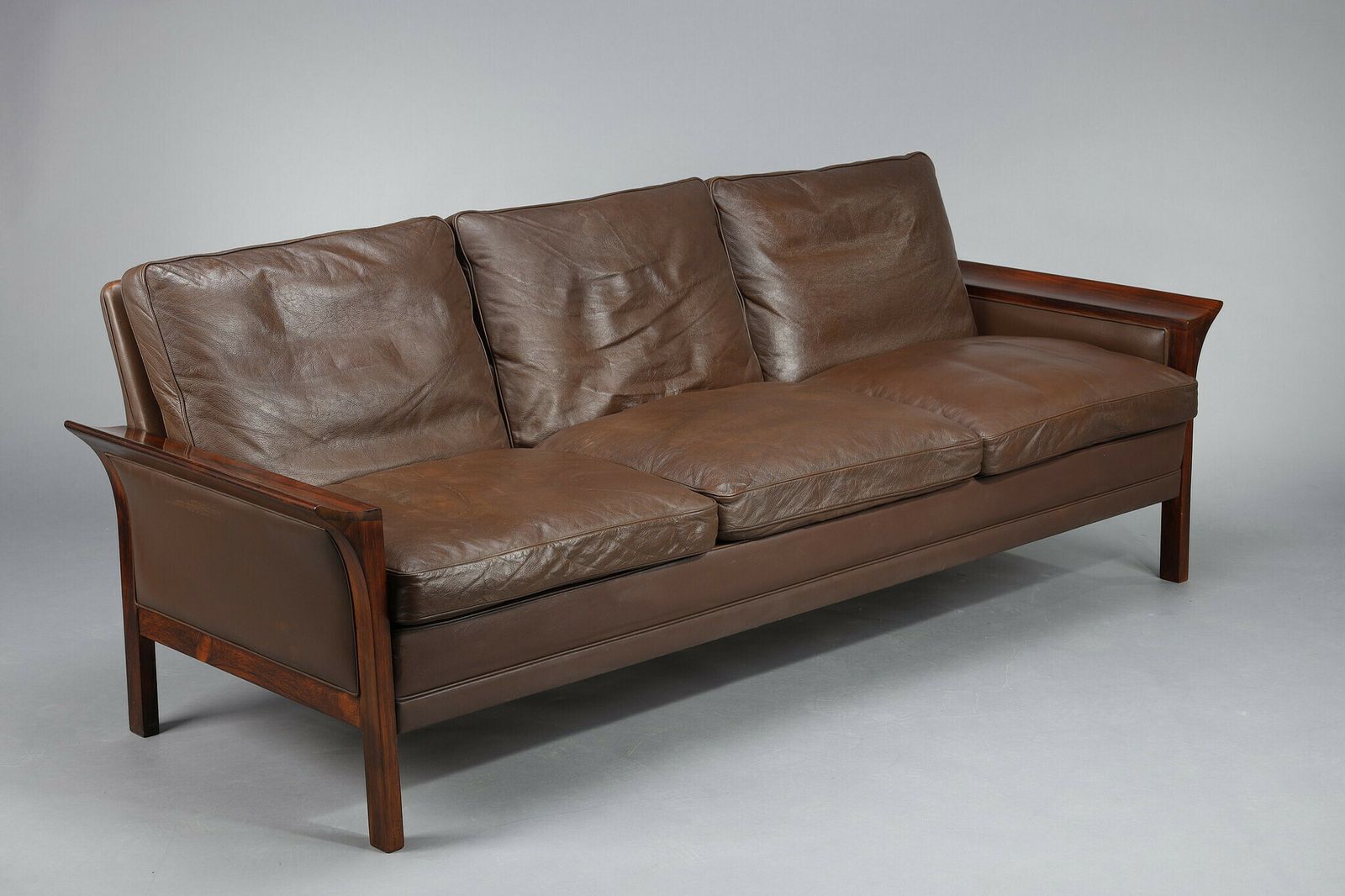 Living Room Furniture In Rosewood With A Sofa And A Pair Of Leather Armchairs photo for sale