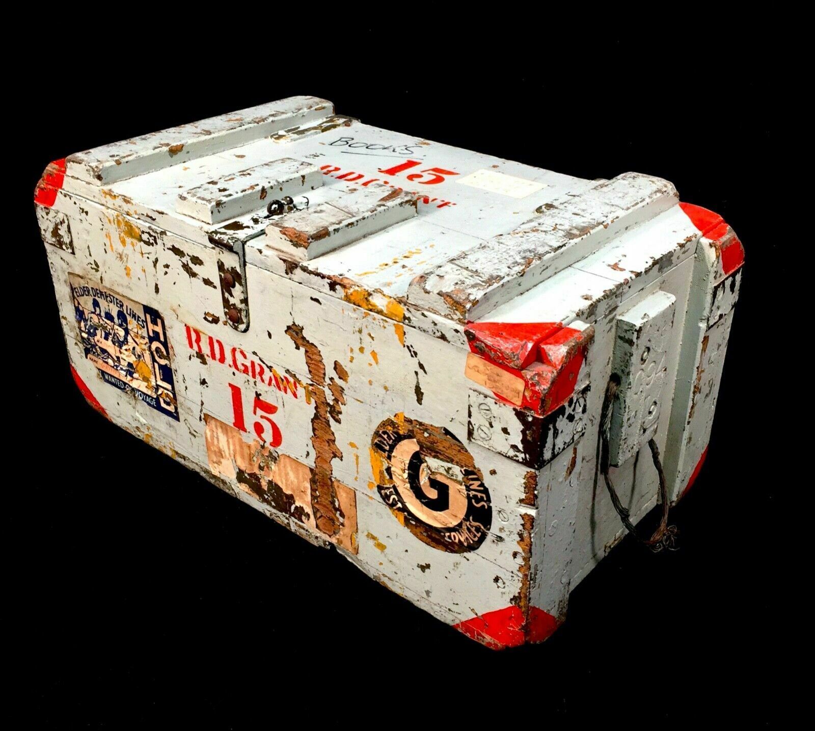 Antique Pair Of Large Wood Painted Military Ammunition Crates / Trunk / Boxes photo for sale