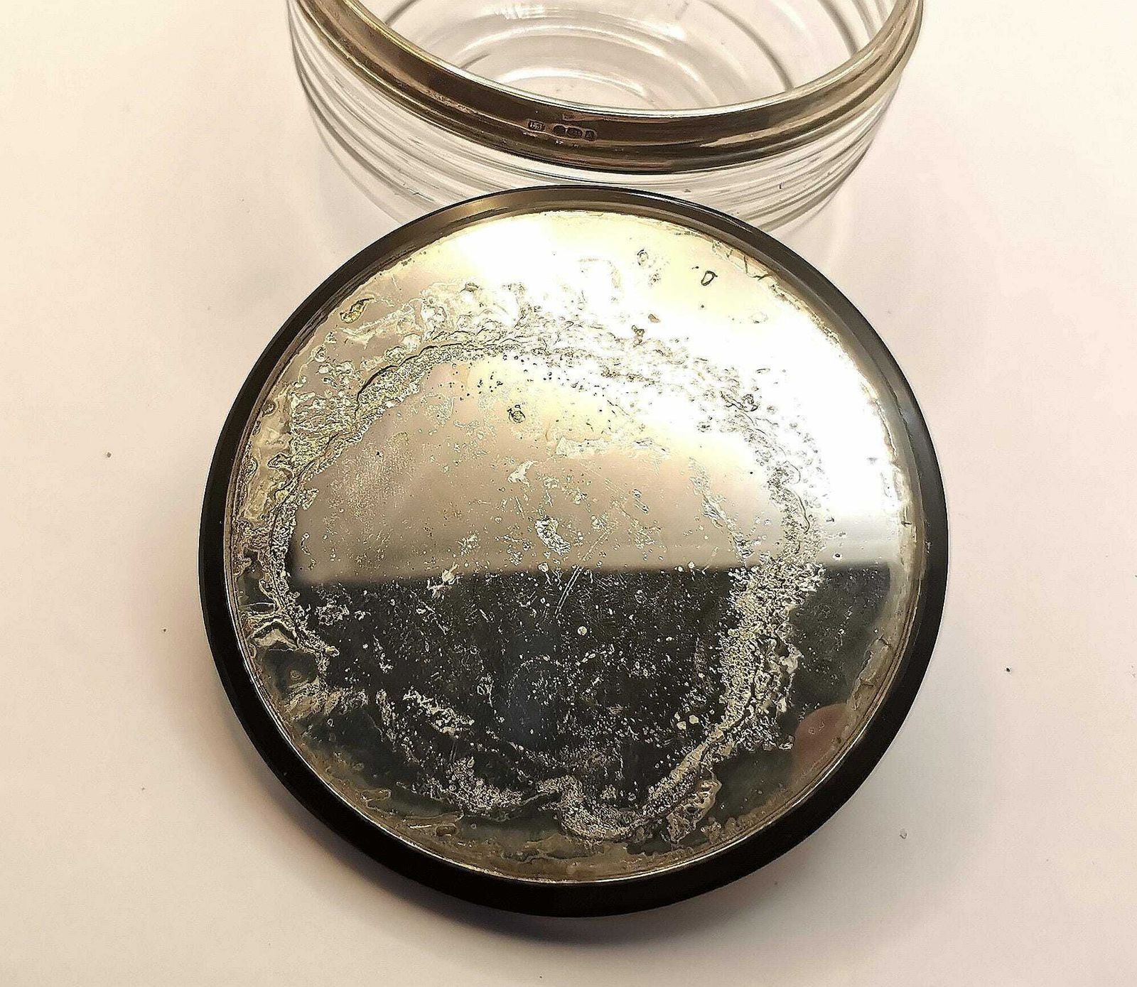 Vintage French Silver And Glass Dressing Table Pot, Art Deco photo buy