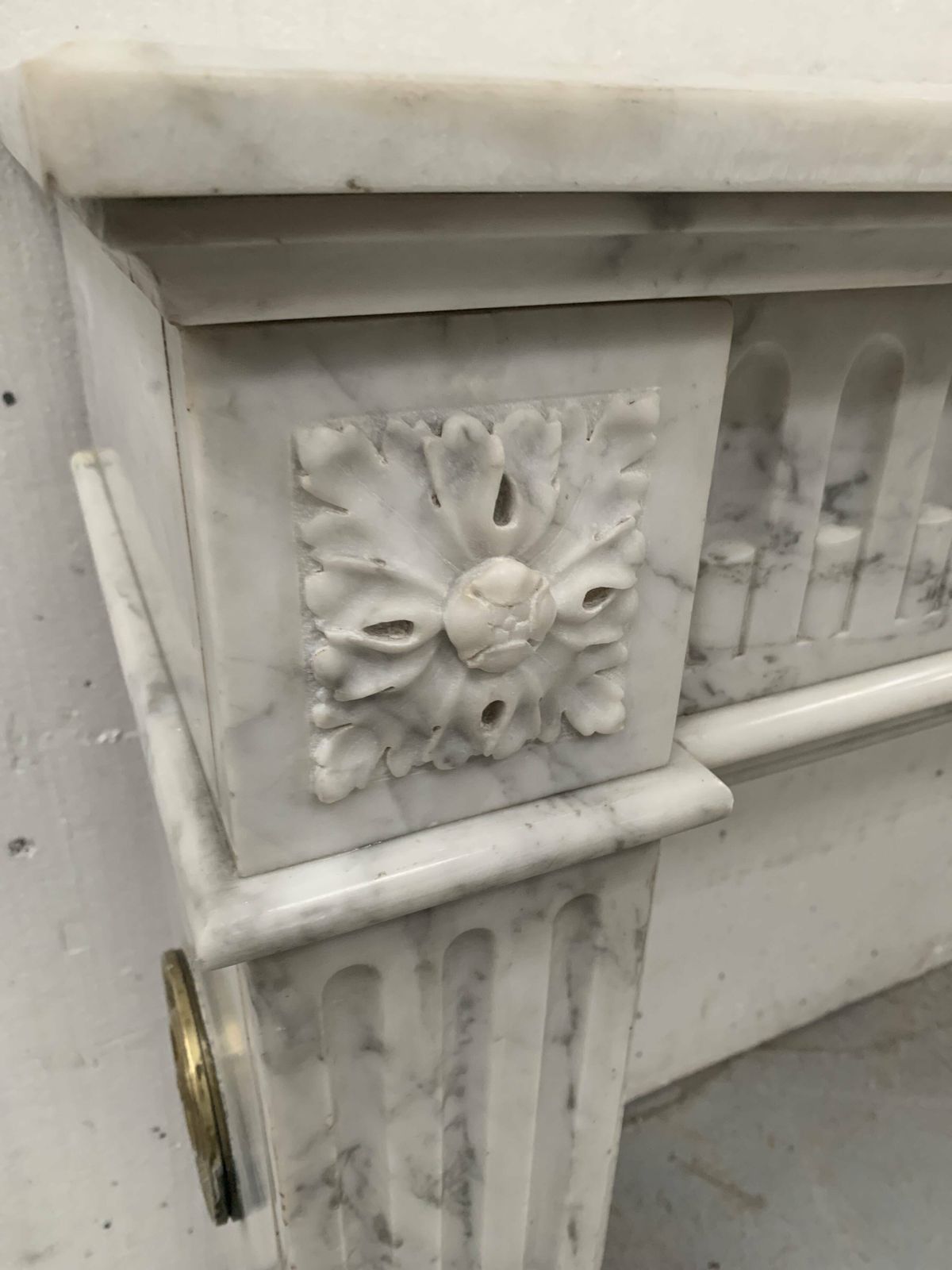 Louis XVI Style Fireplace In White Veined Carrara Marble, 19th Century photo Home Fixtures