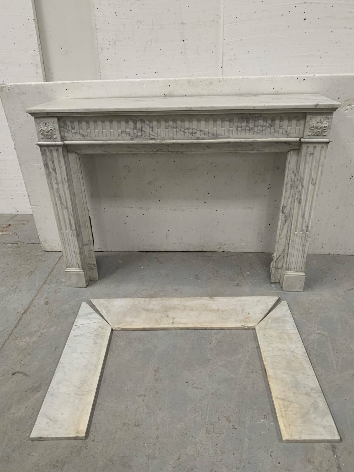 6531.75 Louis XVI Style Fireplace In White Veined Carrara Marble, 19th Century photo