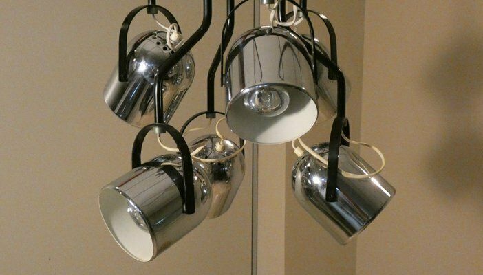 6 Spotlight Steel And Enamel Ceiling Lamp Attributed To Goffredo Reggiani, Italy, 1960s photo vinterior