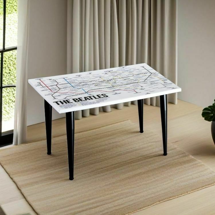 Handcrafted Beatles Song Map Resin Coffee Table – Music Inspired Art With Glossy Epoxy Top & Metal Legs For Living Room & Offices photo vinterior