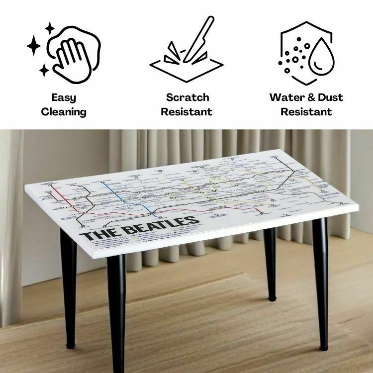 Handcrafted Beatles Song Map Resin Coffee Table – Music Inspired Art With Glossy Epoxy Top & Metal Legs For Living Room & Offices photo 149.0