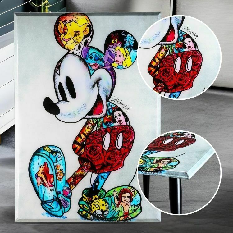Handcrafted Mickey Mouse Graffiti Resin Coffee Table – Artistic High Gloss Epoxy Finish With Metal Legs For Living Room & Office photo vinterior