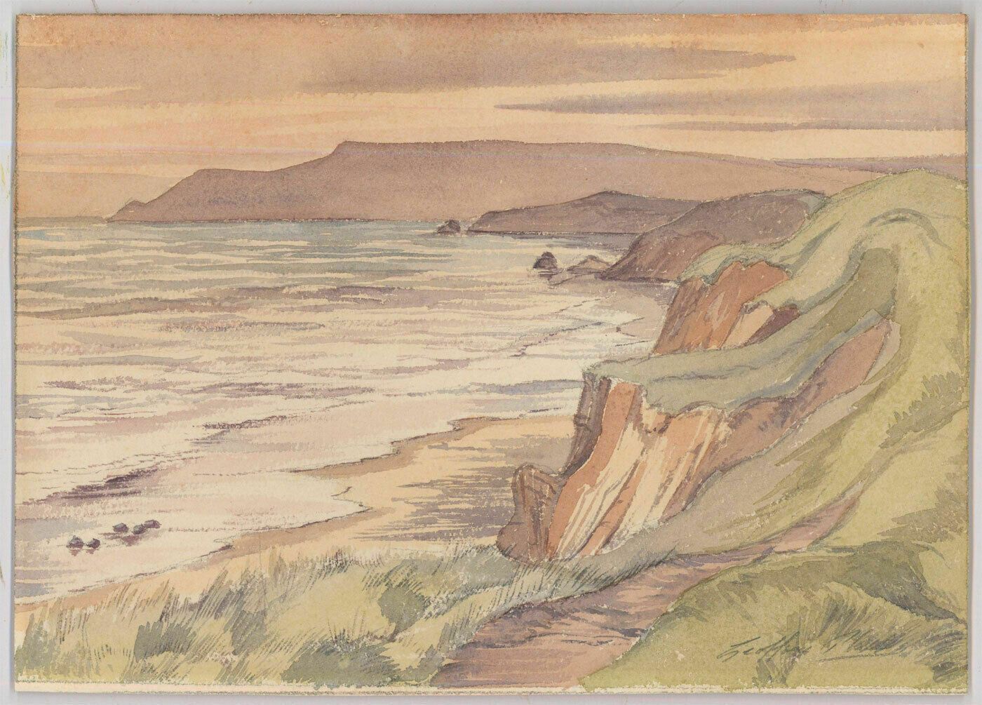 Geoffrey Plant (1939 2000) 20th Century Watercolour, Cliffs At Sunset photo furniture