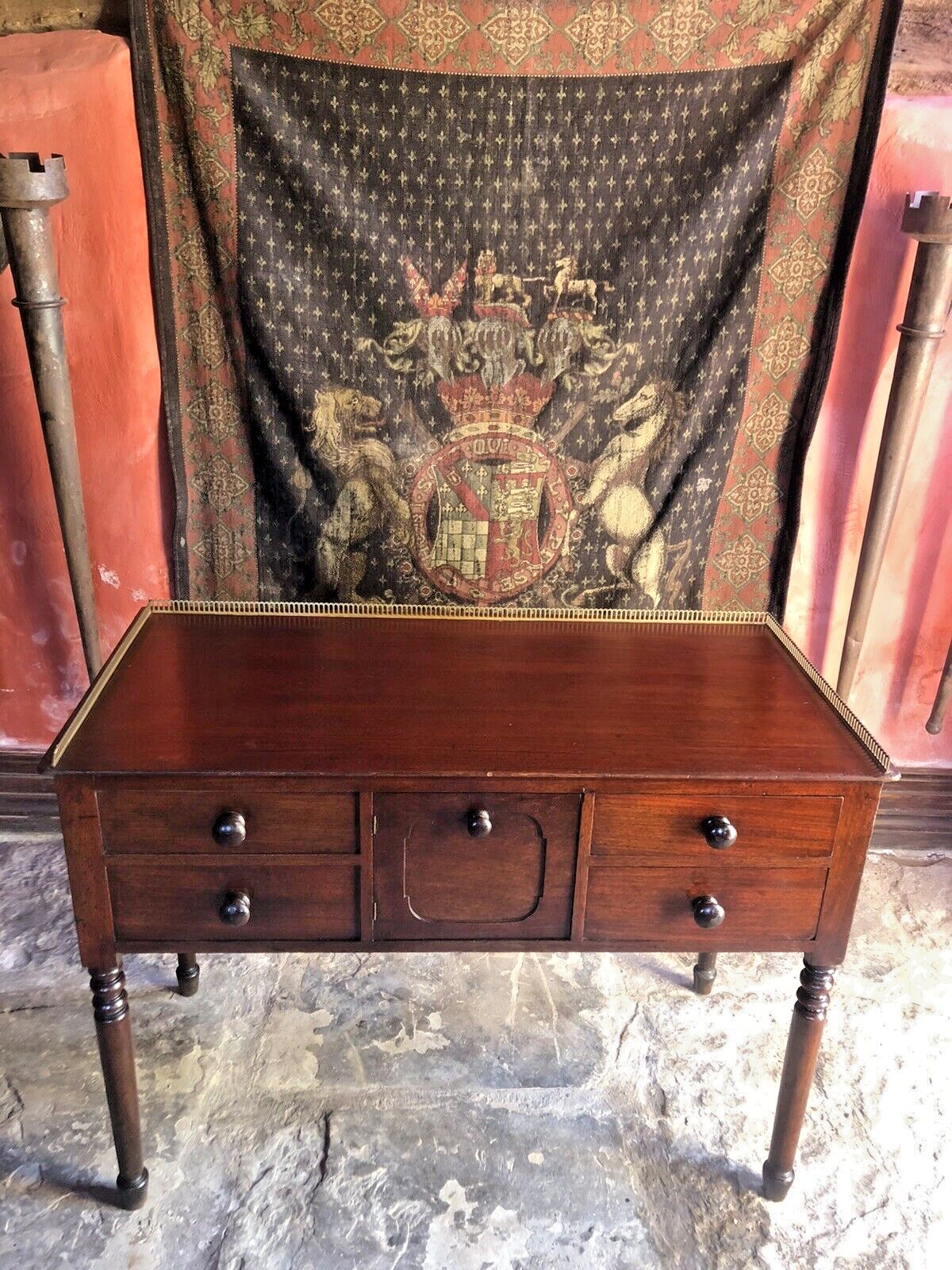 Antique Mahogany Period Brass Gallery Lady's Office Writing Desk photo furniture