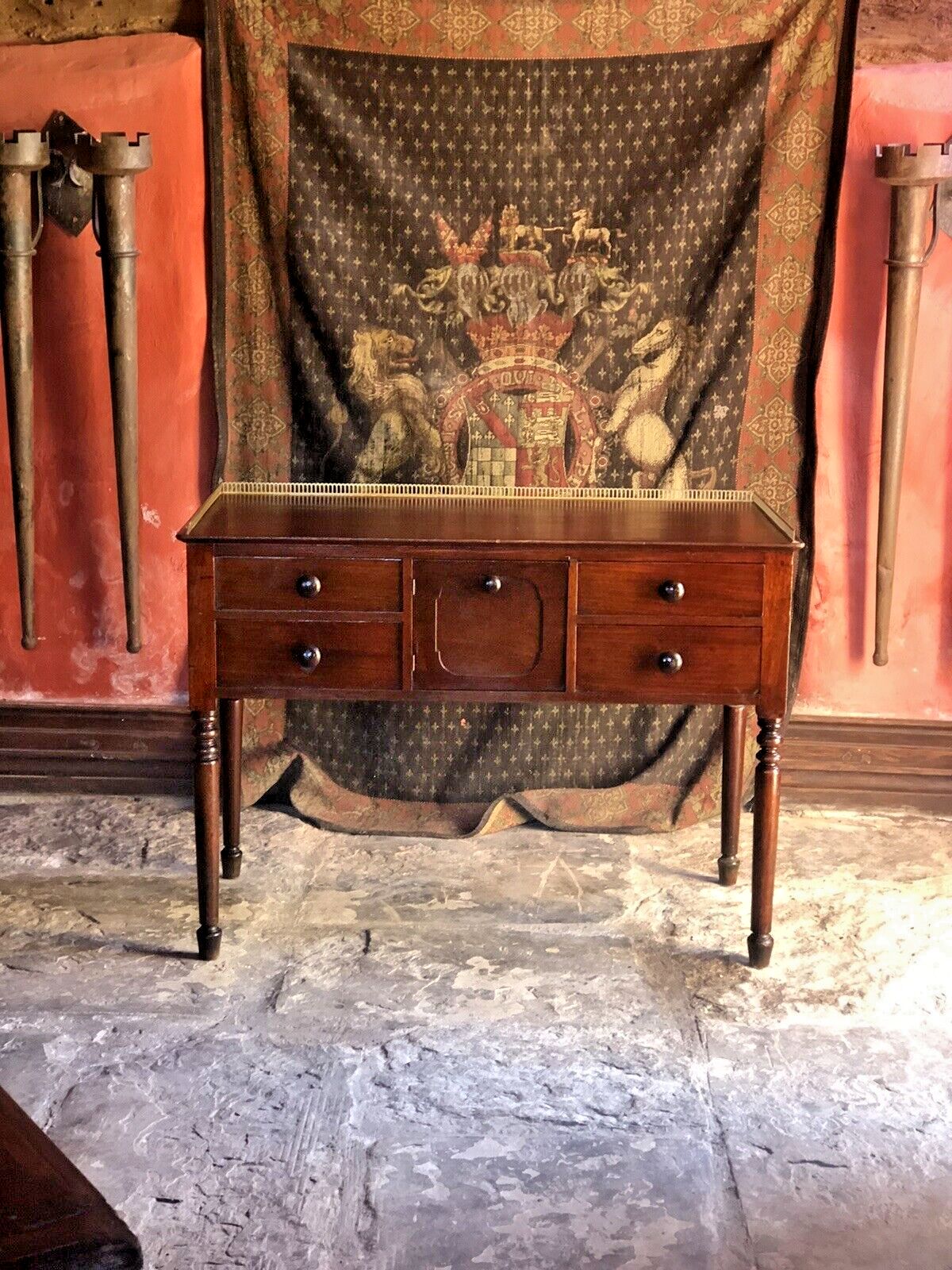Antique Mahogany Period Brass Gallery Lady's Office Writing Desk photo vinterior