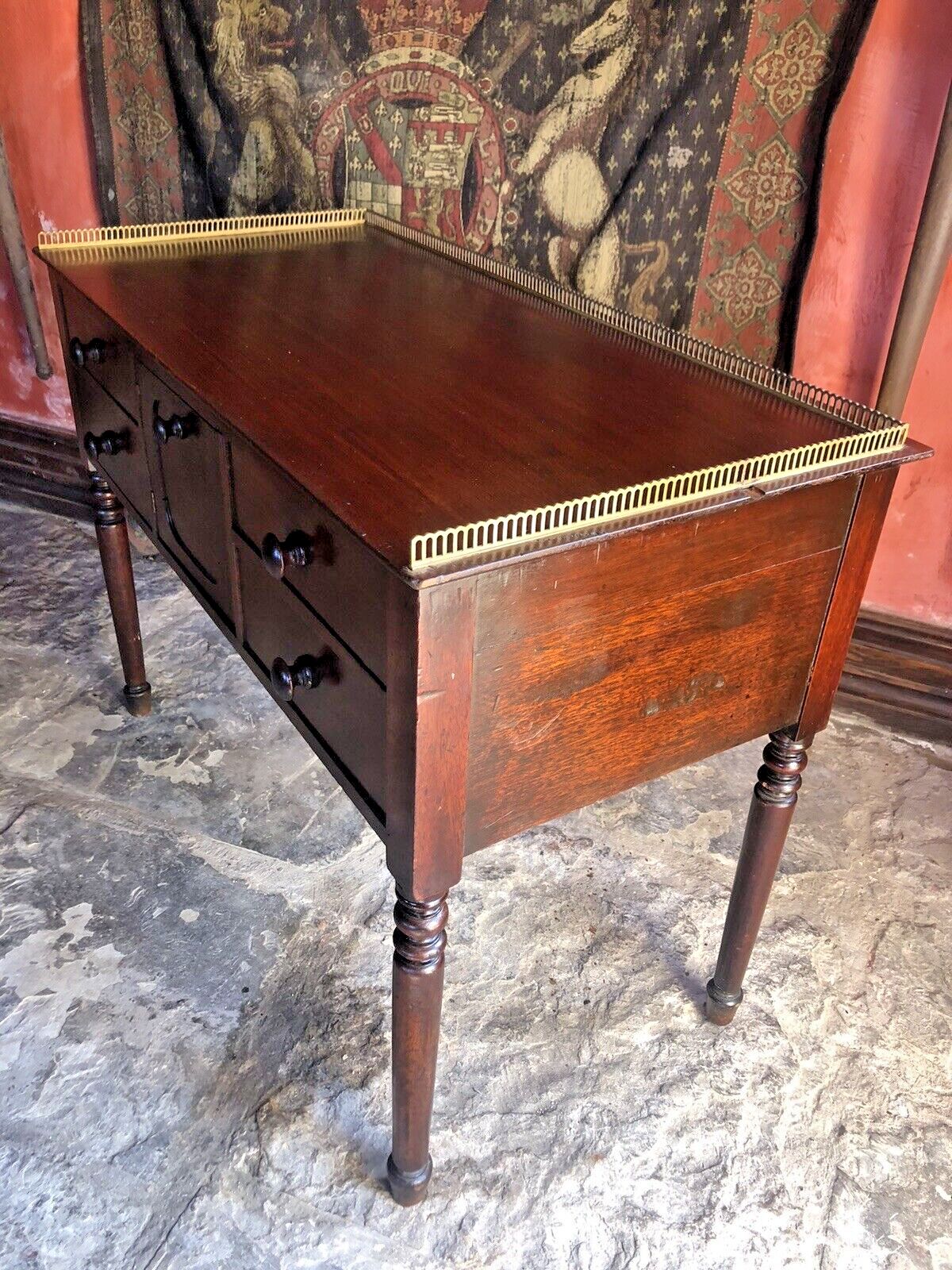 Antique Mahogany Period Brass Gallery Lady's Office Writing Desk photo vintage