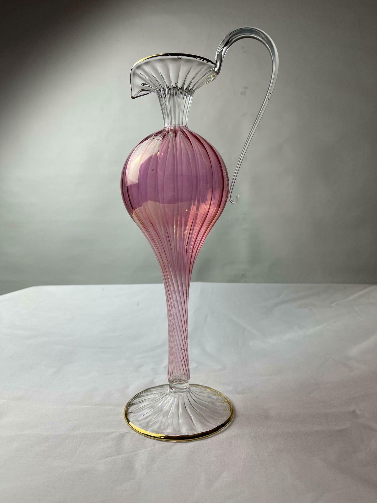 Mid Century Vintage 1950's Murano Venetian Gilded Delicate Pink Pitcher/Ewer/Jug, Fine Italian Venetian Glass, Delicate Venetian Glass photo furniture