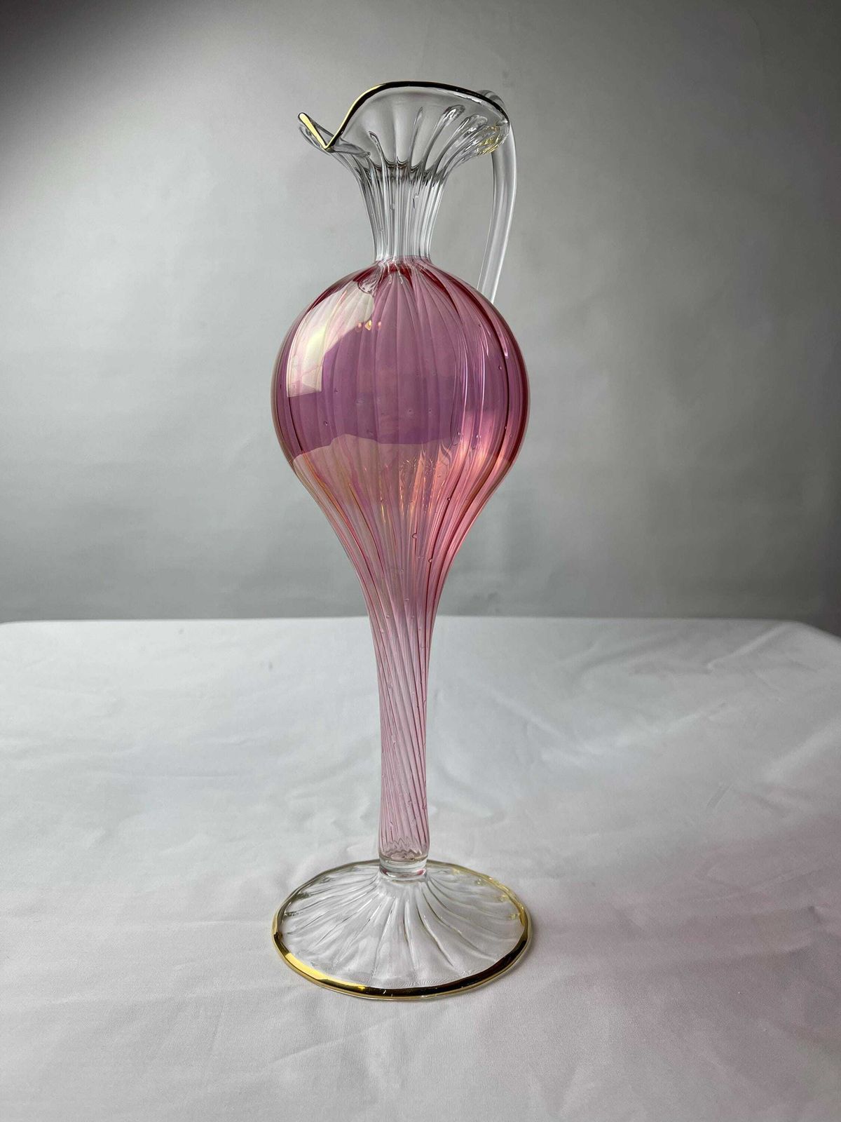 Mid Century Vintage 1950's Murano Venetian Gilded Delicate Pink Pitcher/Ewer/Jug, Fine Italian Venetian Glass, Delicate Venetian Glass photo Home Decor