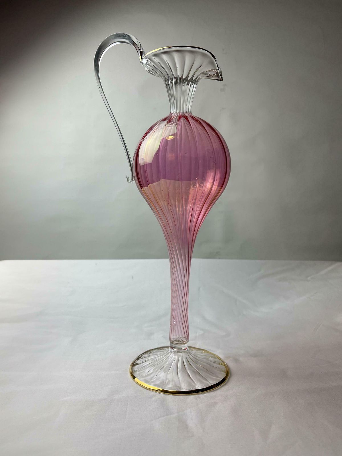 photo furniture Mid Century Vintage 1950's Murano Venetian Gilded Delicate Pink Pitcher/Ewer/Jug, Fine Italian Venetian Glass, Delicate Venetian Glass