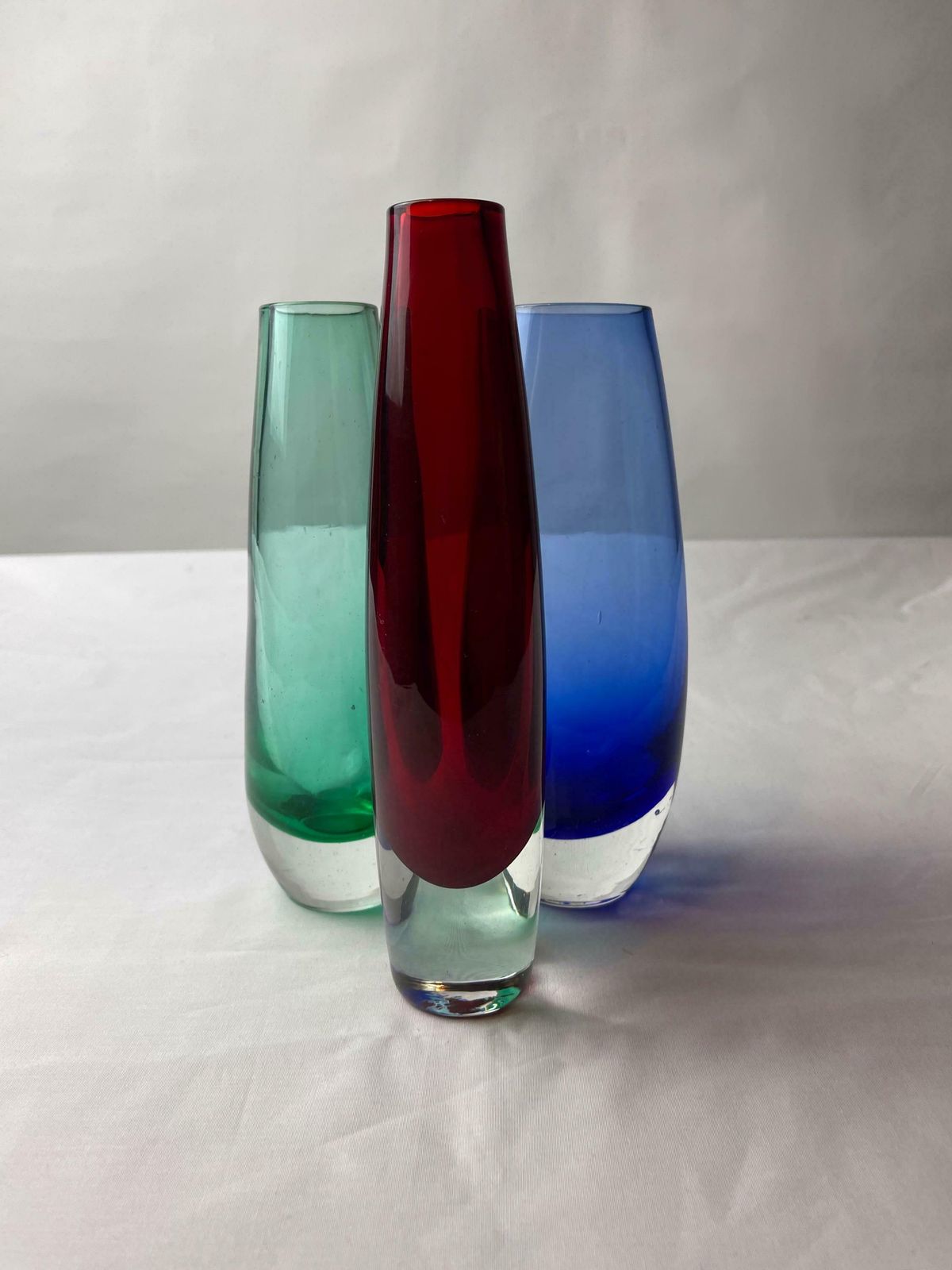 photo for sale Swedish Glass Vases / Scandinavian / 60s / Mid Century Modern / Modernist / Collectible / Art Glass / Green / Blue / Red