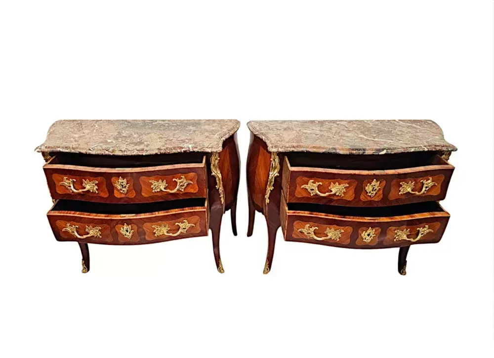 A Very Rare Pair Of 19th Century Marble Top Bombe Shaped Chests Or Commodes photo vinterior
