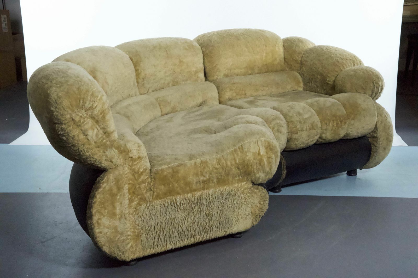 Space Age Modular Sofa By Adriano Piazzesi, Cream Teddy Bear & Leatherette, 1970s Italy photo furniture