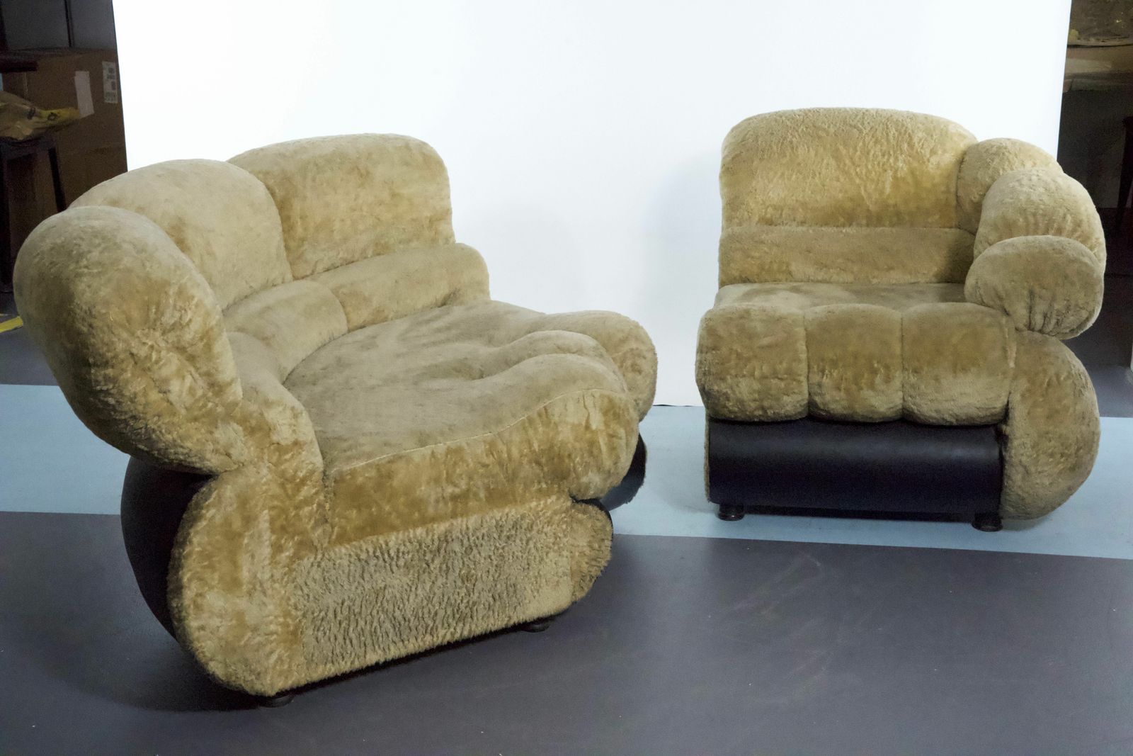 5070.0 Space Age Modular Sofa By Adriano Piazzesi, Cream Teddy Bear & Leatherette, 1970s Italy photo