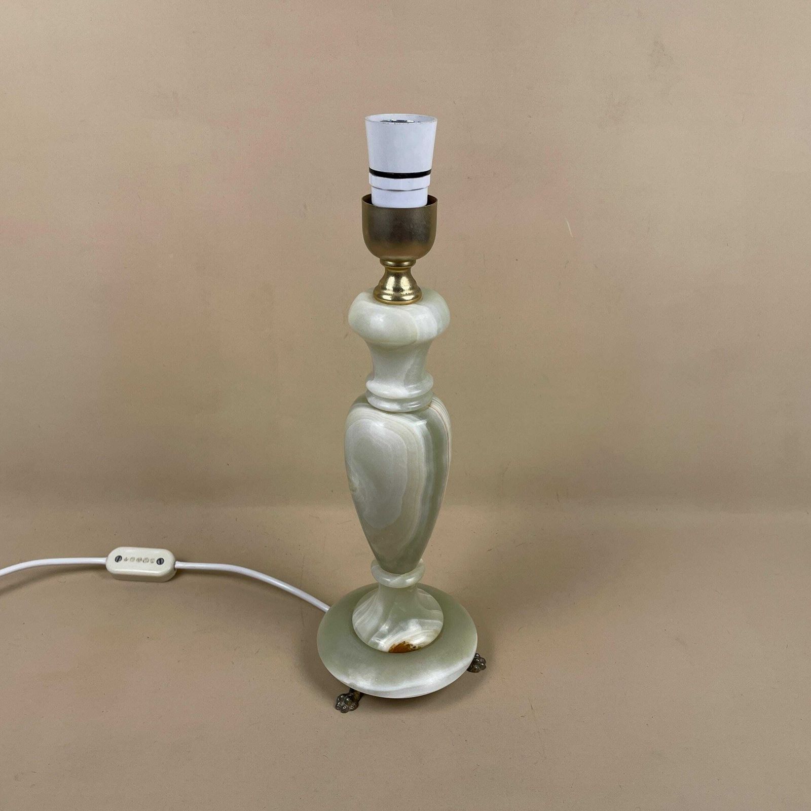 Antique Onyx Marble Lamp Light Green Gold Brass Feet Bedside Side Table Desk Marbled Patterned Vintage Downton Stone Heavy photo vintage