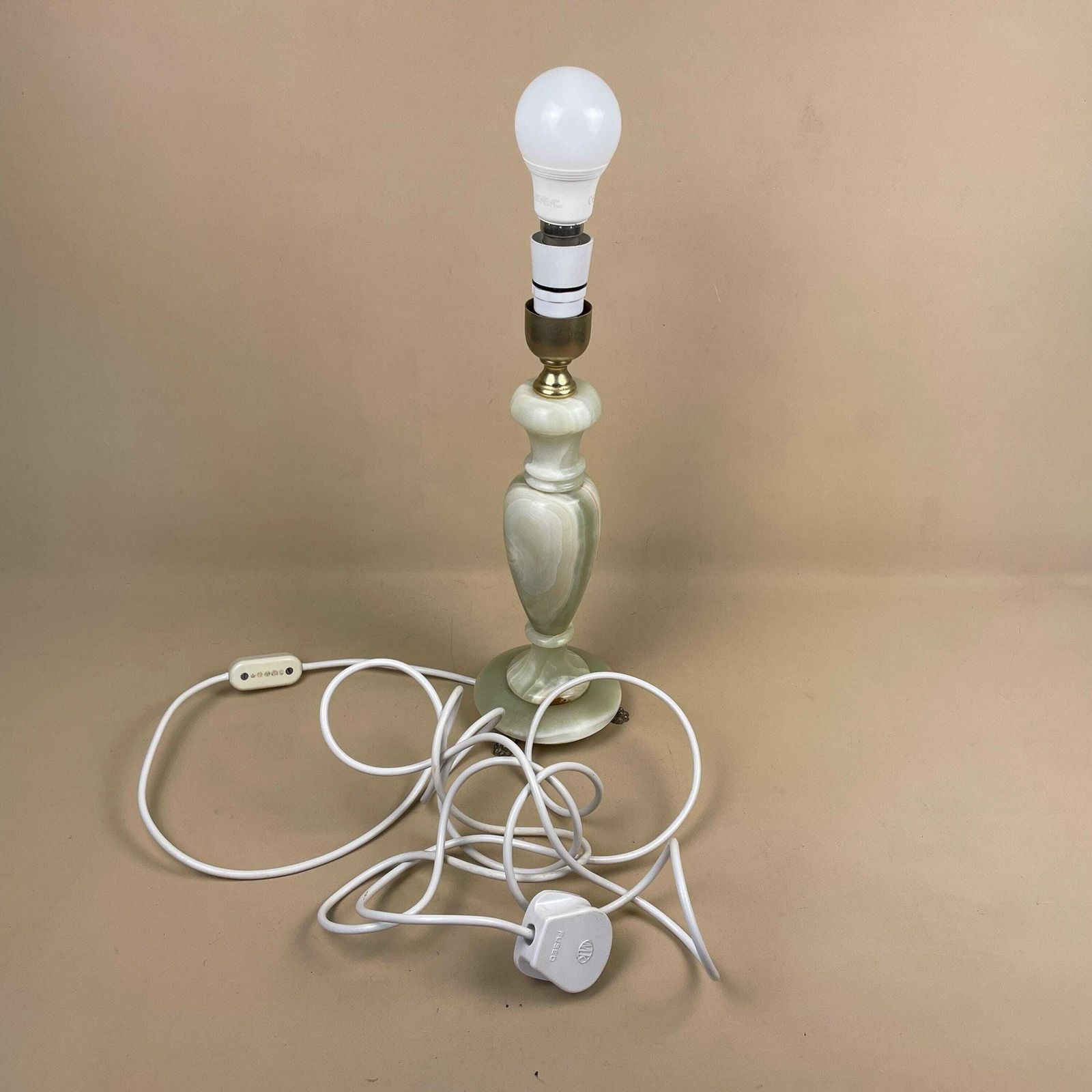 photo furniture Antique Onyx Marble Lamp Light Green Gold Brass Feet Bedside Side Table Desk Marbled Patterned Vintage Downton Stone Heavy