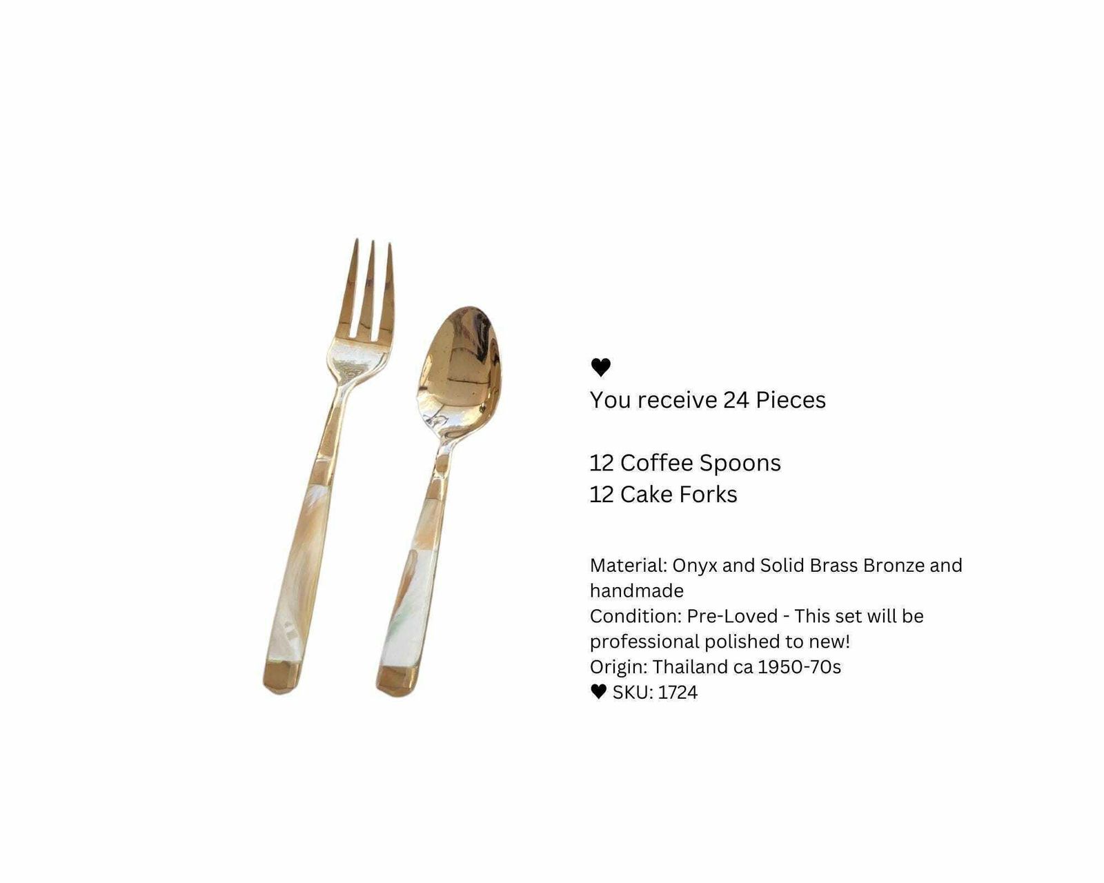 Vintage Bamboo Flatware | Onyx And Brass | Polished To New photo 420.84