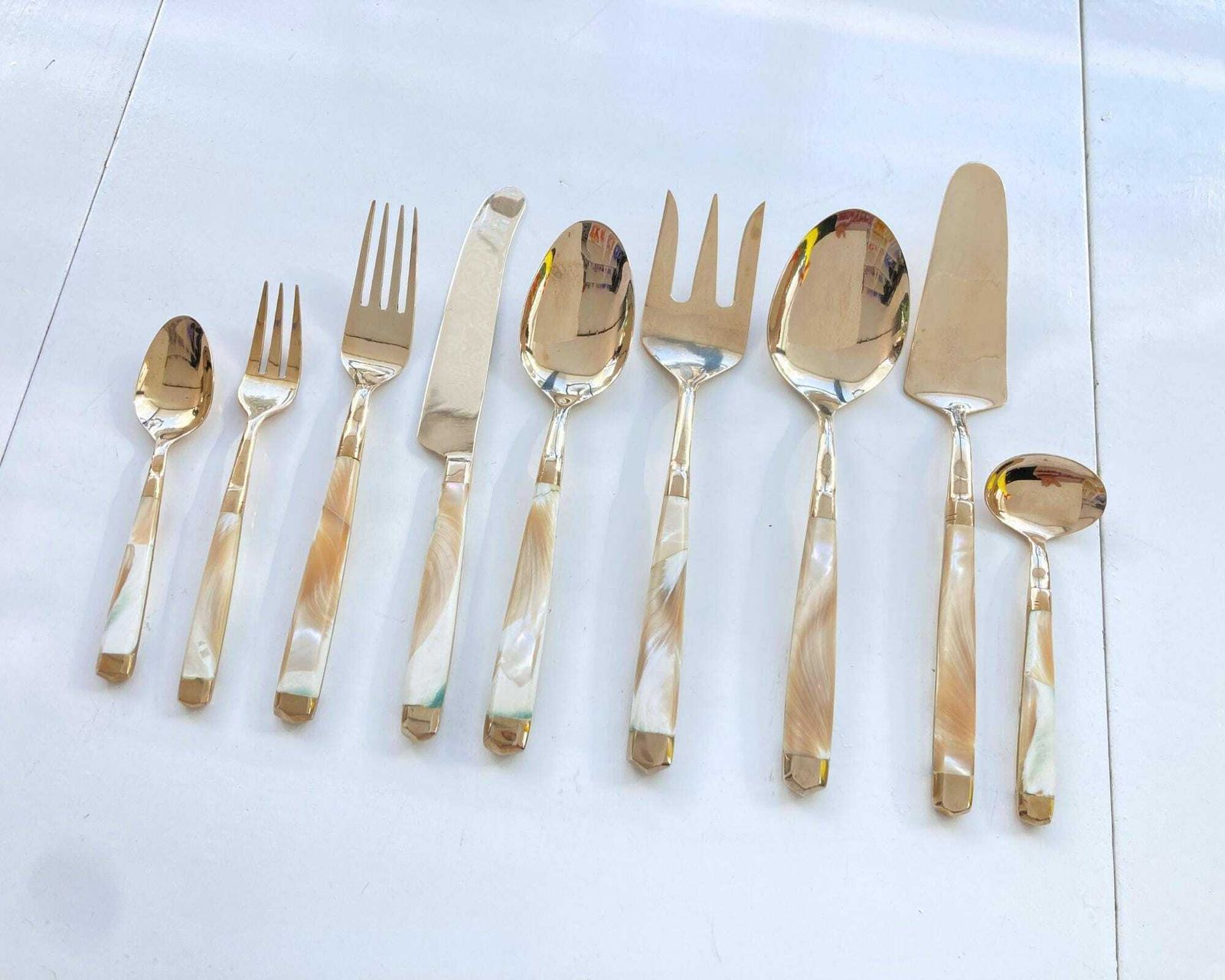 Vintage Bamboo Flatware | Onyx And Brass | Polished To New photo vintage