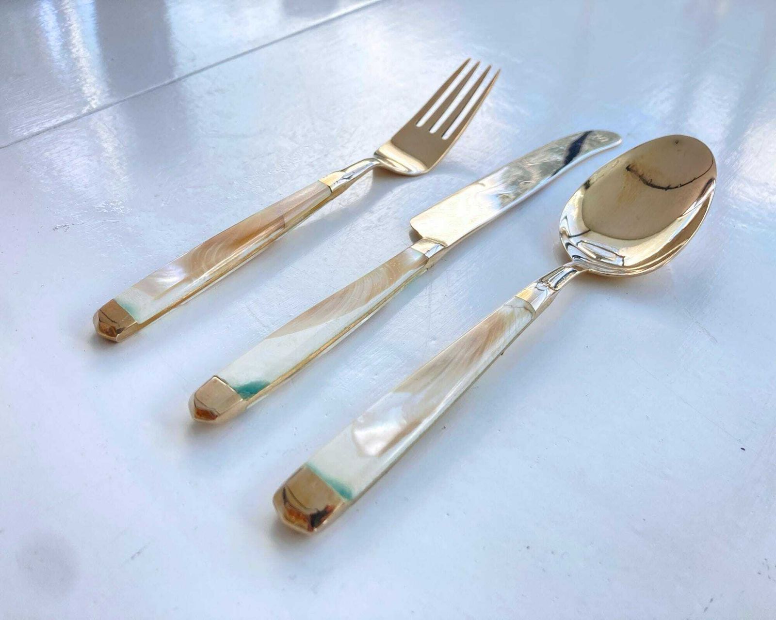 photo furniture Vintage Bamboo Flatware | Onyx And Brass | Polished To New