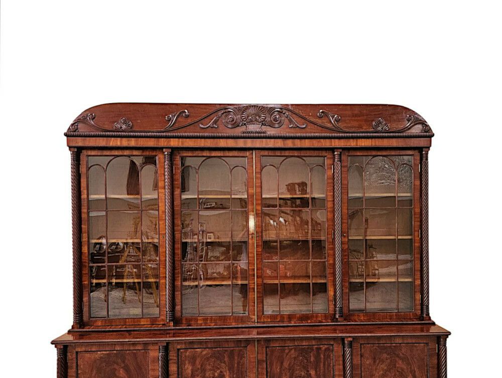 A Very Rare Early 19th Century Irish Flame Mahogany Bookcase photo vinterior