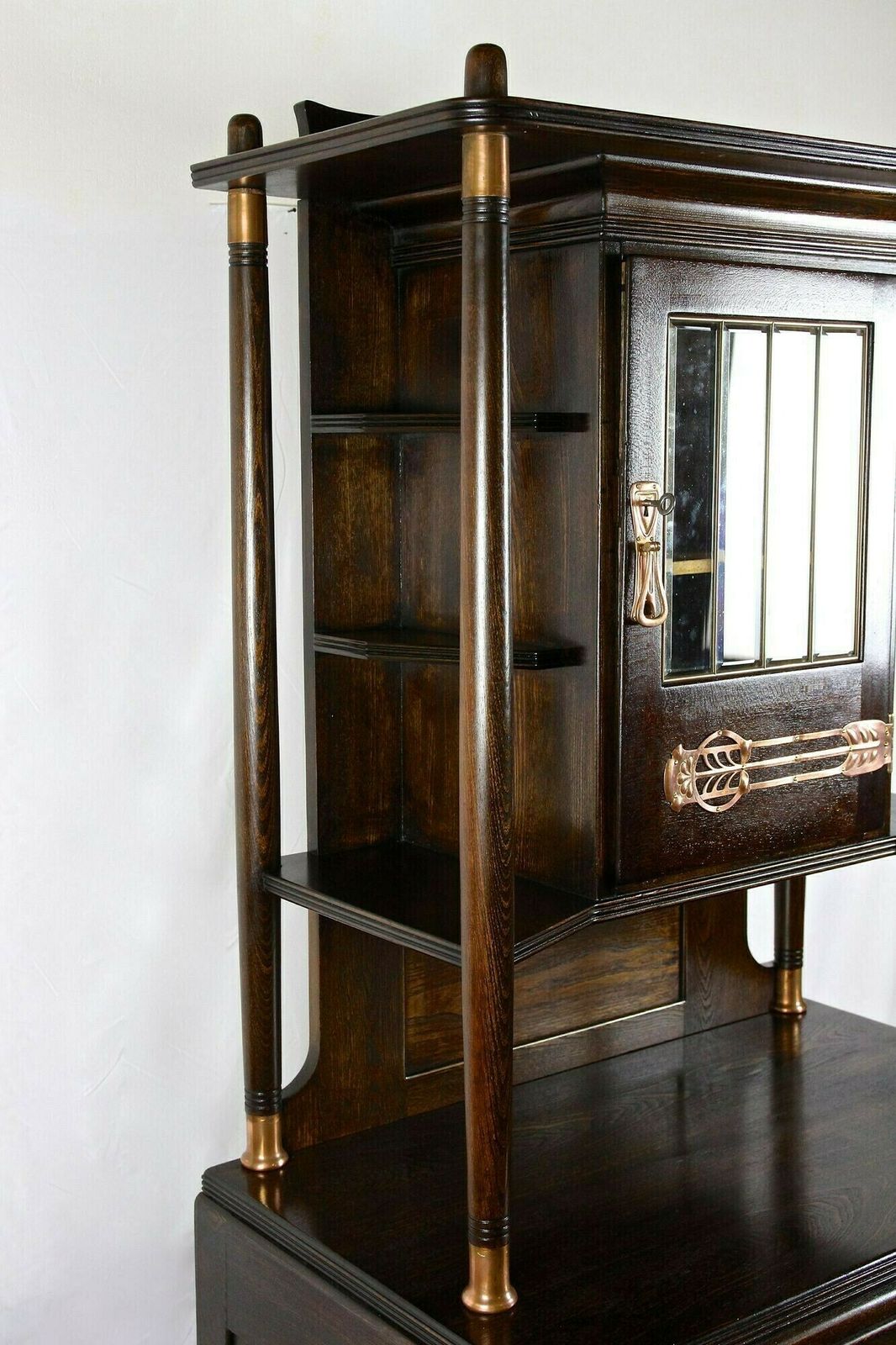 Art Nouveau Oak Cabinet/ Buffet/ Credenza With Copper Elements, Austria Ca. 1910 photo buy