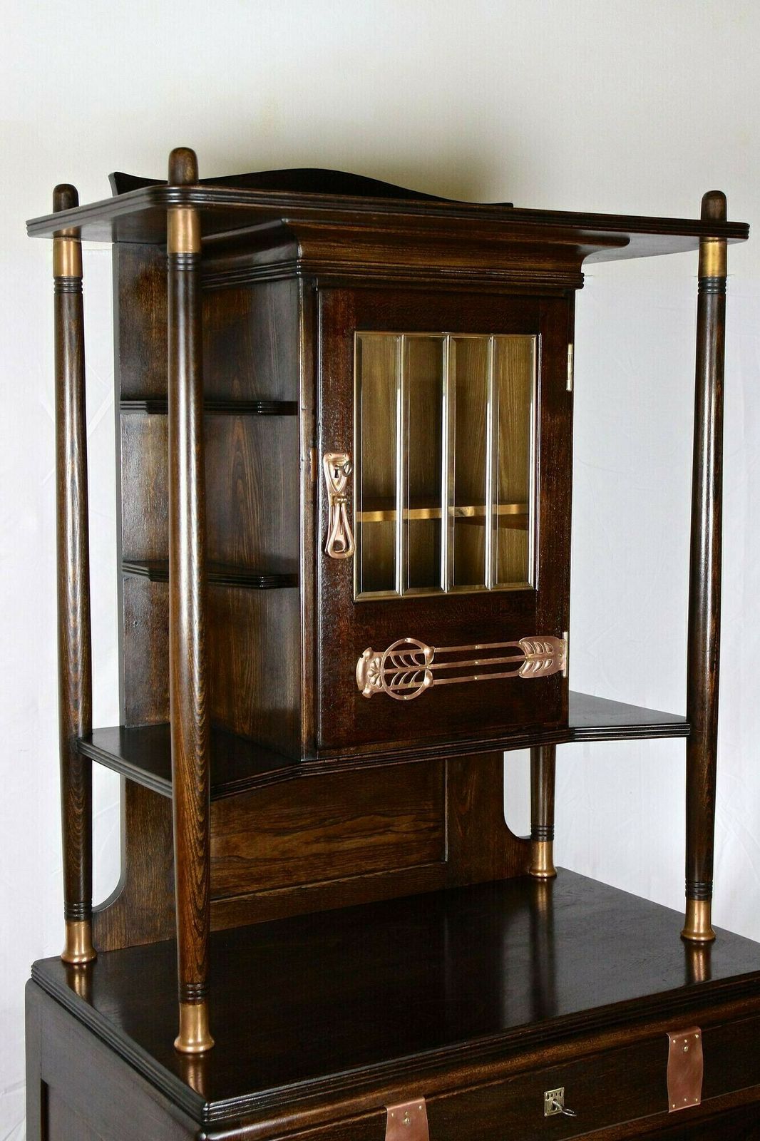 photo for sale Art Nouveau Oak Cabinet/ Buffet/ Credenza With Copper Elements, Austria Ca. 1910
