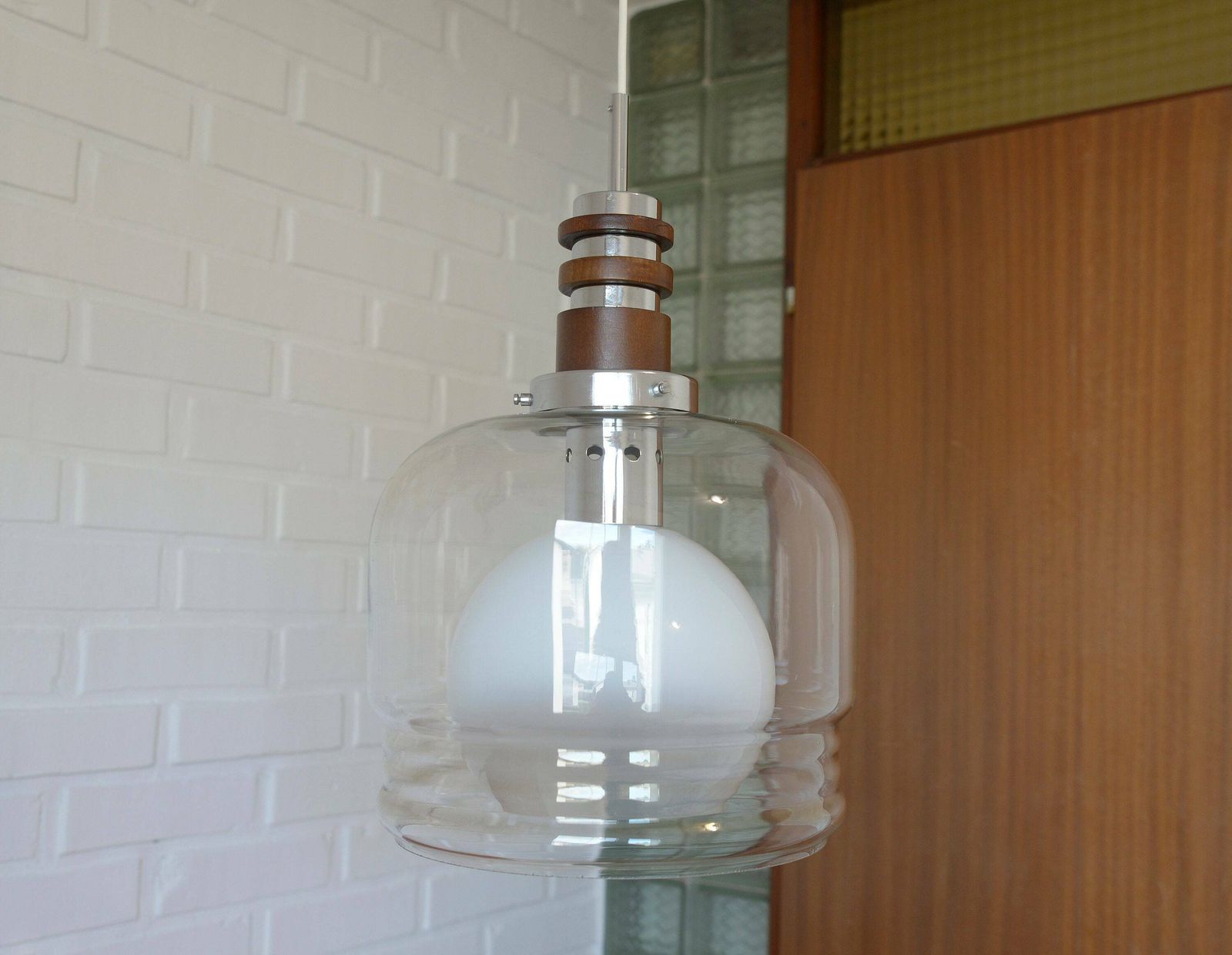 Hanging Lamp / Mcm Lighting / Vintage Pendant Lamp / Mid Century Modern / Ceiling Light / Glass Light Fixture / Yugoslavia 1970's / Retro photo 257.0