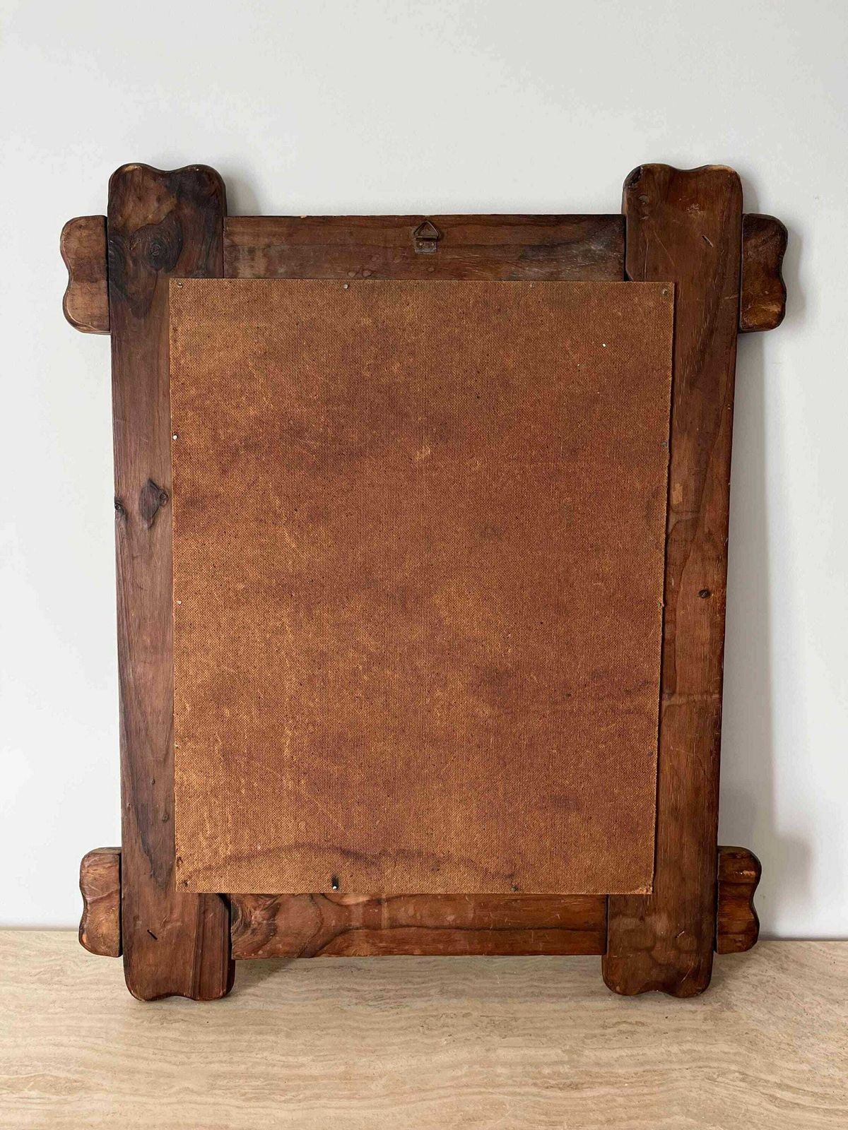 Brutalist French Wall Mirror With Wooden Frame And Steel Studs photo vintage