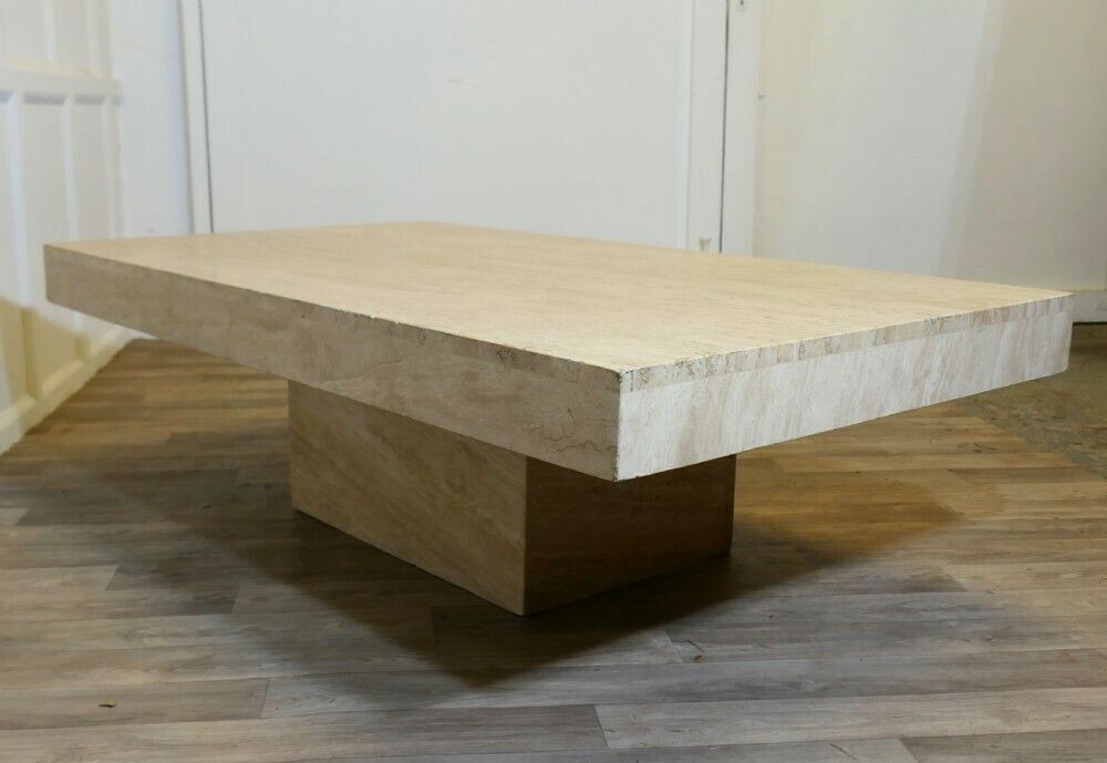 1970s Vintage Stylish Italian Travertine Stone Cube Coffee Table photo vinterior