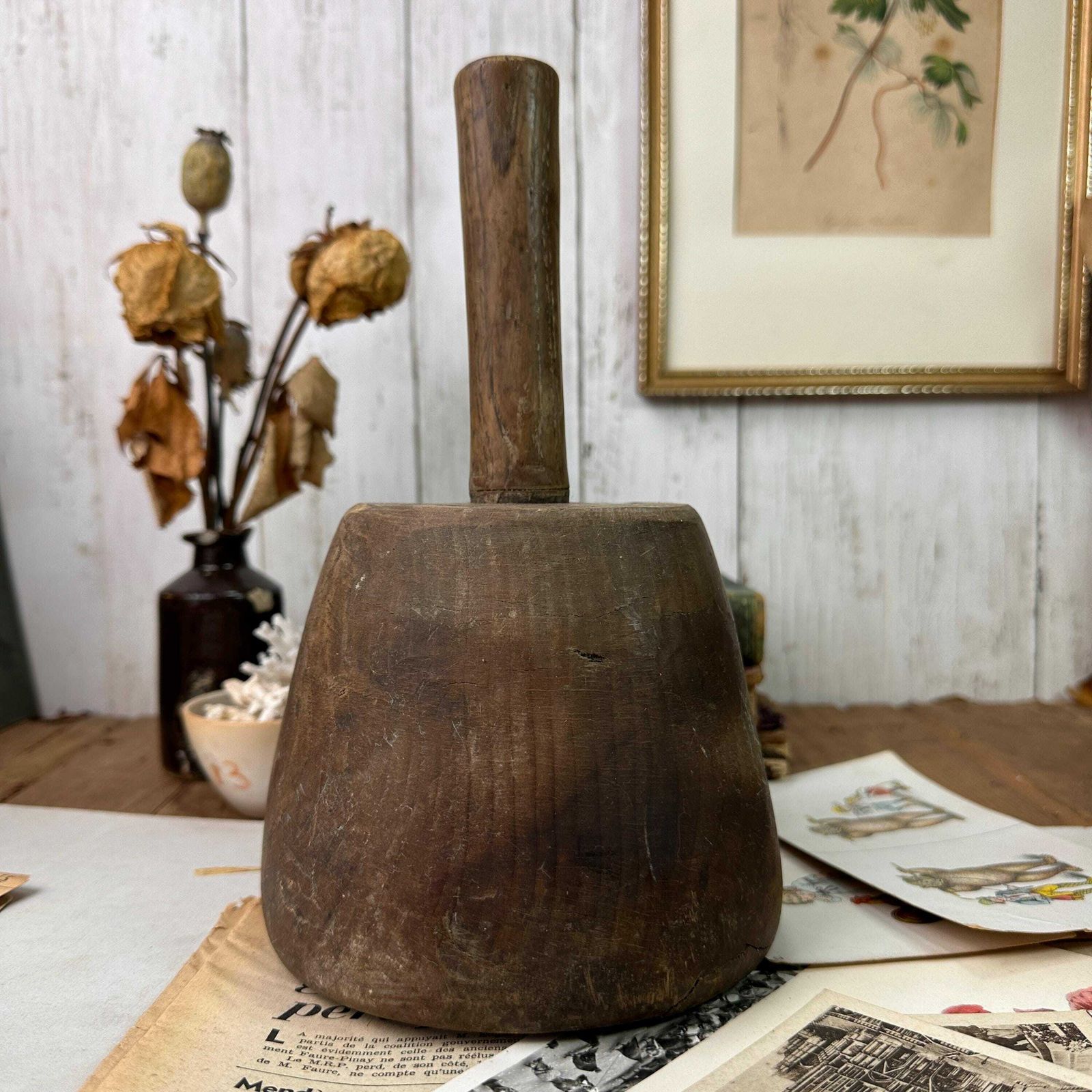 Antique Stonemason's Hardwood Mallet, Doorstop photo Home Fixtures