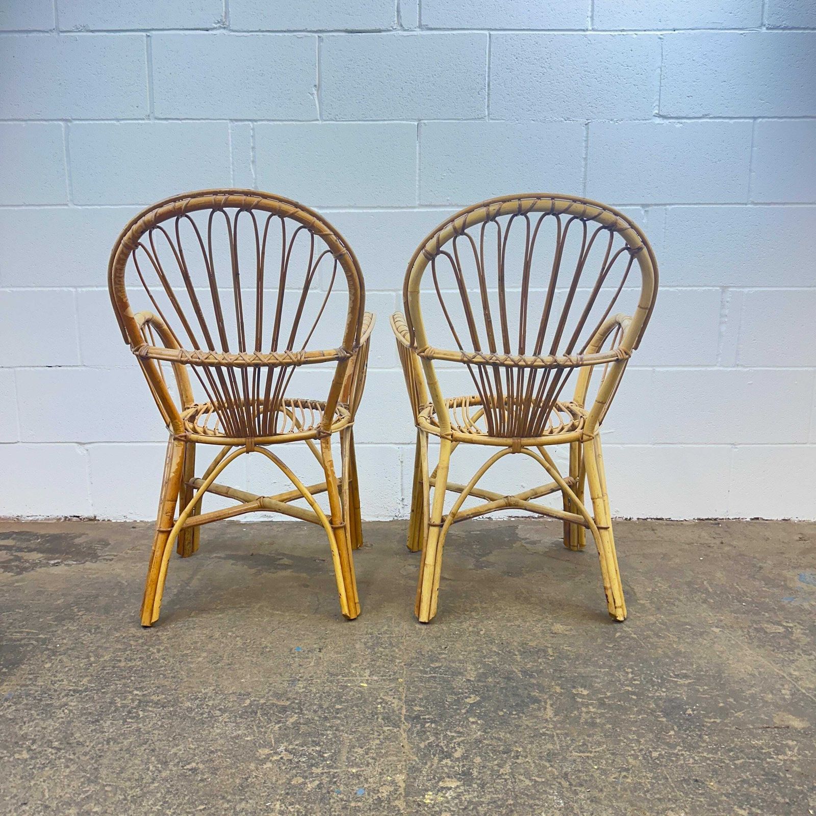 Pair Of Mid Century Boho Bamboo Bentwood Cane Chairs photo buy