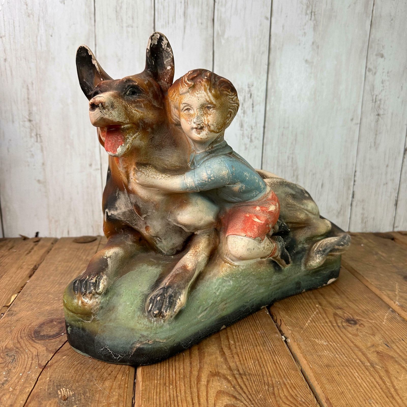 Vintage Chalkware Figure Alsatian & Child, Boy And His Dog photo 85.0