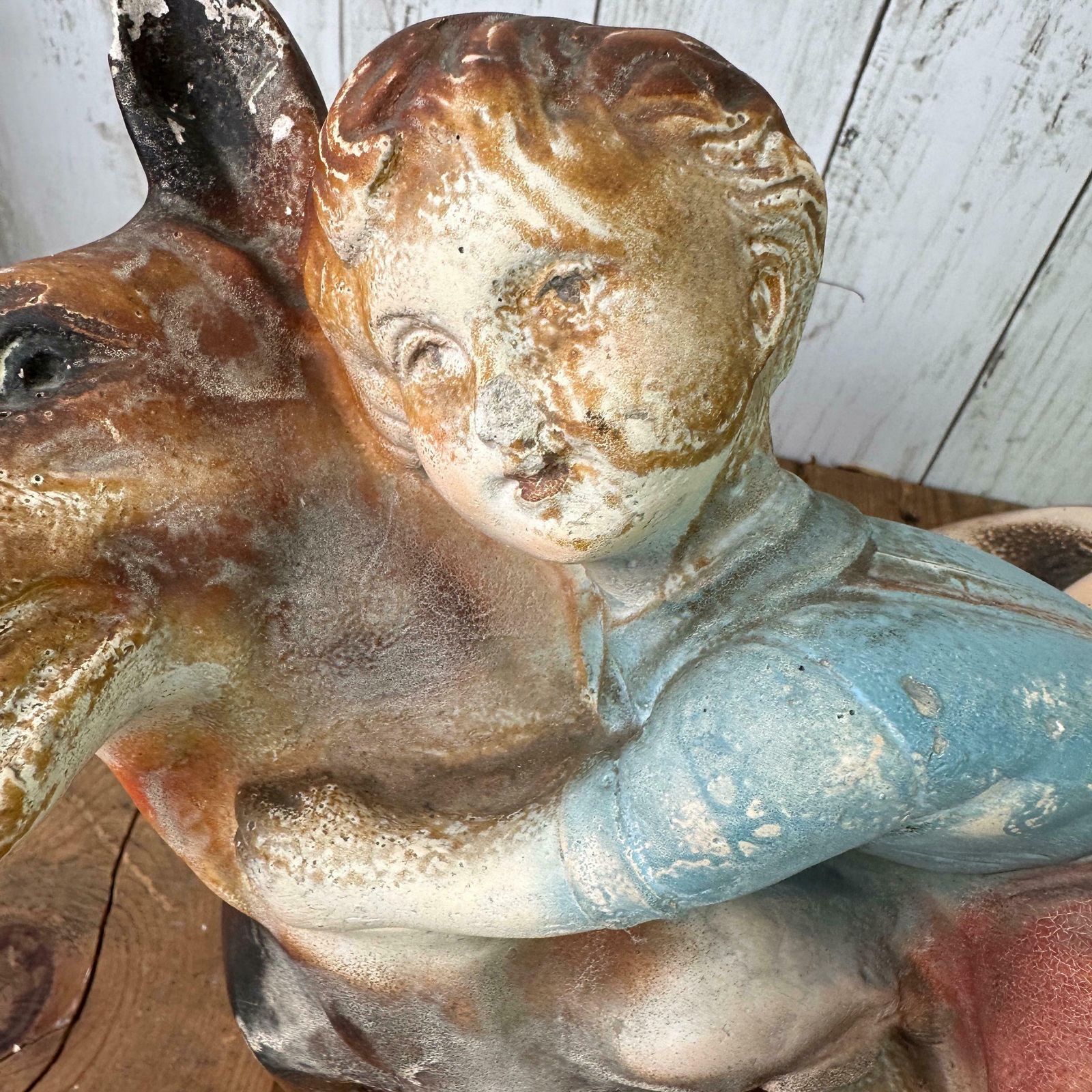 Vintage Chalkware Figure Alsatian & Child, Boy And His Dog photo vintage