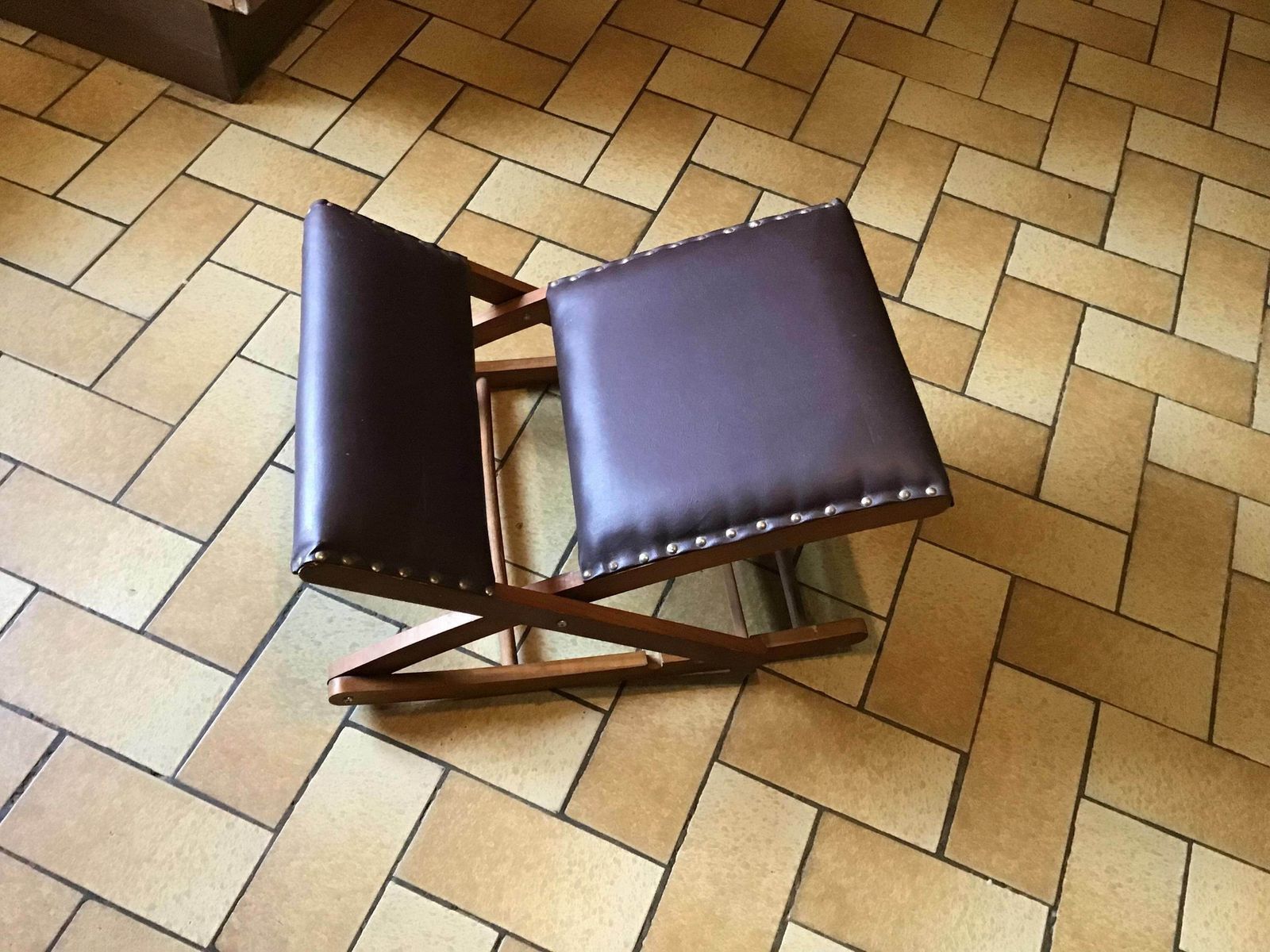 Vintage French, French Footstool, French Footrest, Rocking Stool, Cushioned Footstool, Foot Stool, French Foot Rest, Circa 1950 60's