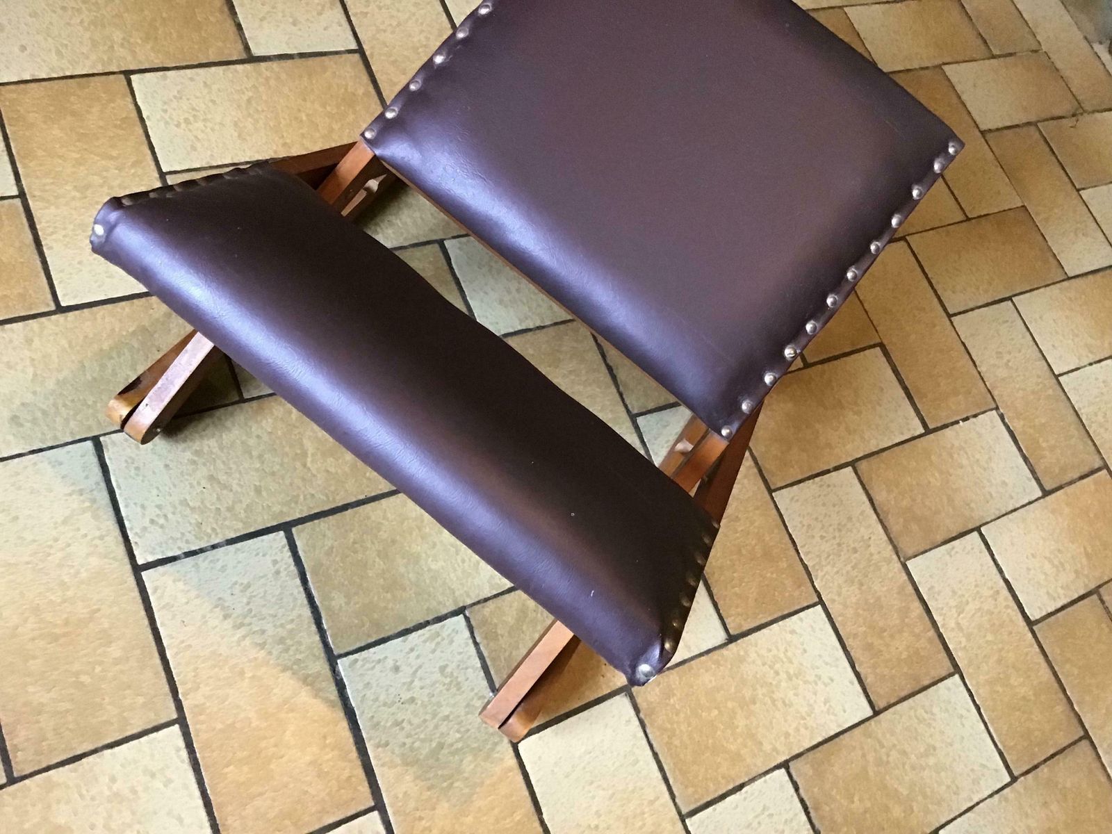 Vintage French, French Footstool, French Footrest, Rocking Stool, Cushioned Footstool, Foot Stool, French Foot Rest, Circa 1950 60's photo Furniture