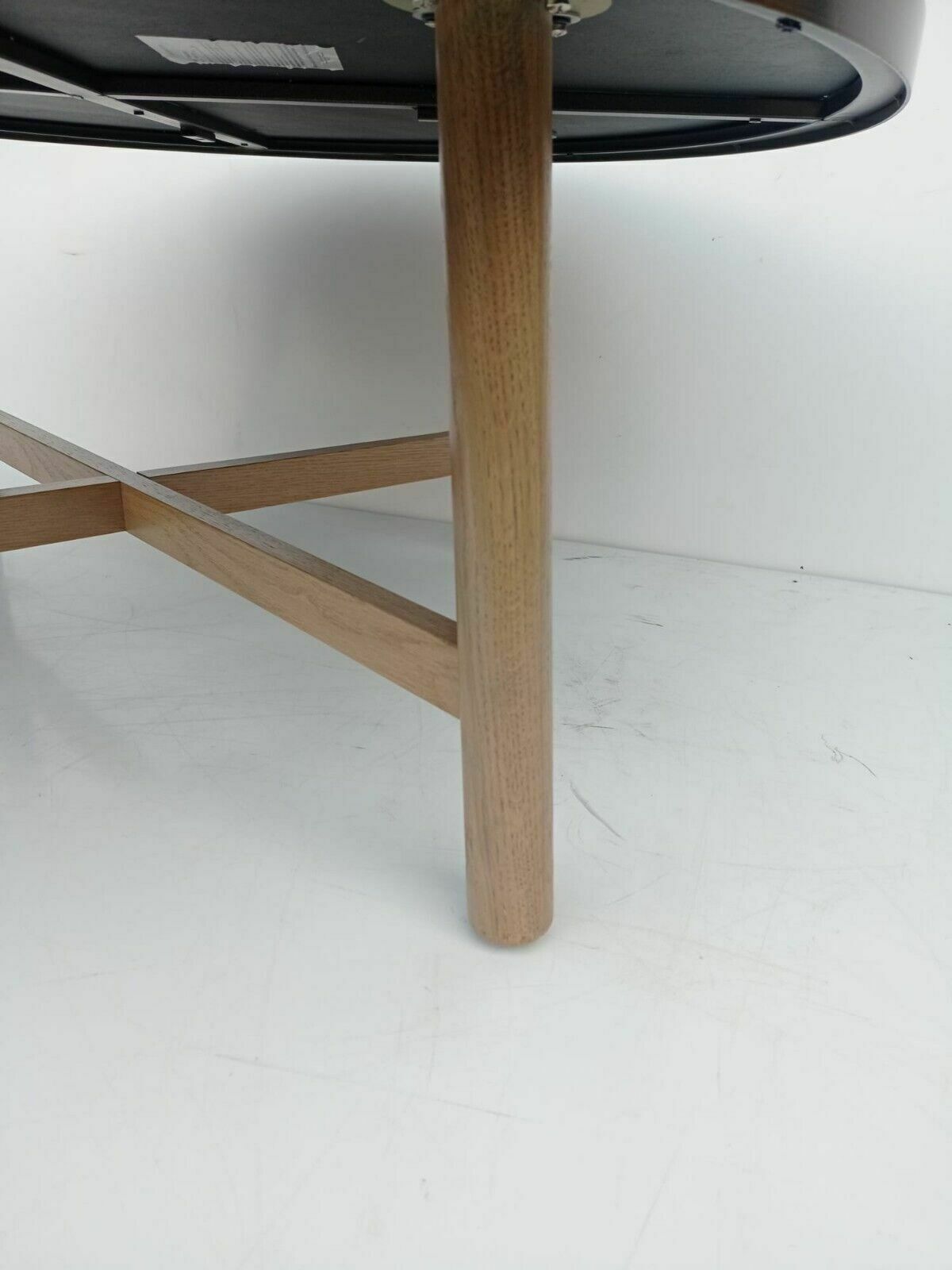 John Lewis Coffee Table With Round Glass Top And Wooden Legs. 90cm Dia/39cm High photo 191.0