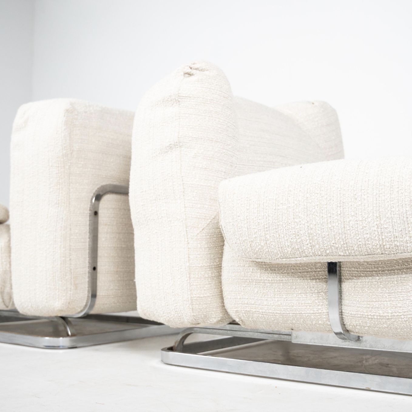 Mid Century Modern Pair Of Armchairs, Chrome And Boucle Fabric – New Upholstery photo Furniture