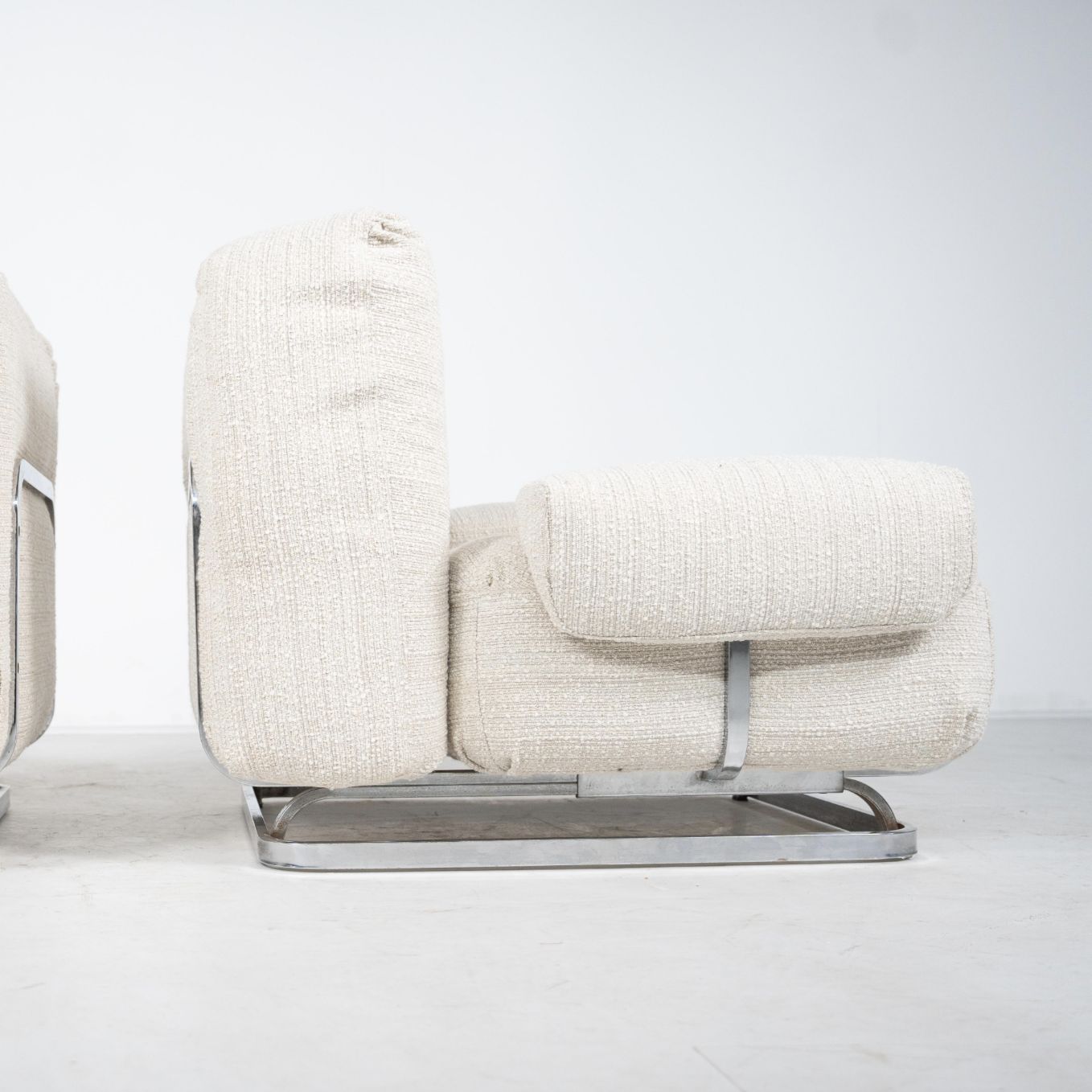 Mid Century Modern Pair Of Armchairs, Chrome And Boucle Fabric – New Upholstery photo 4070.0