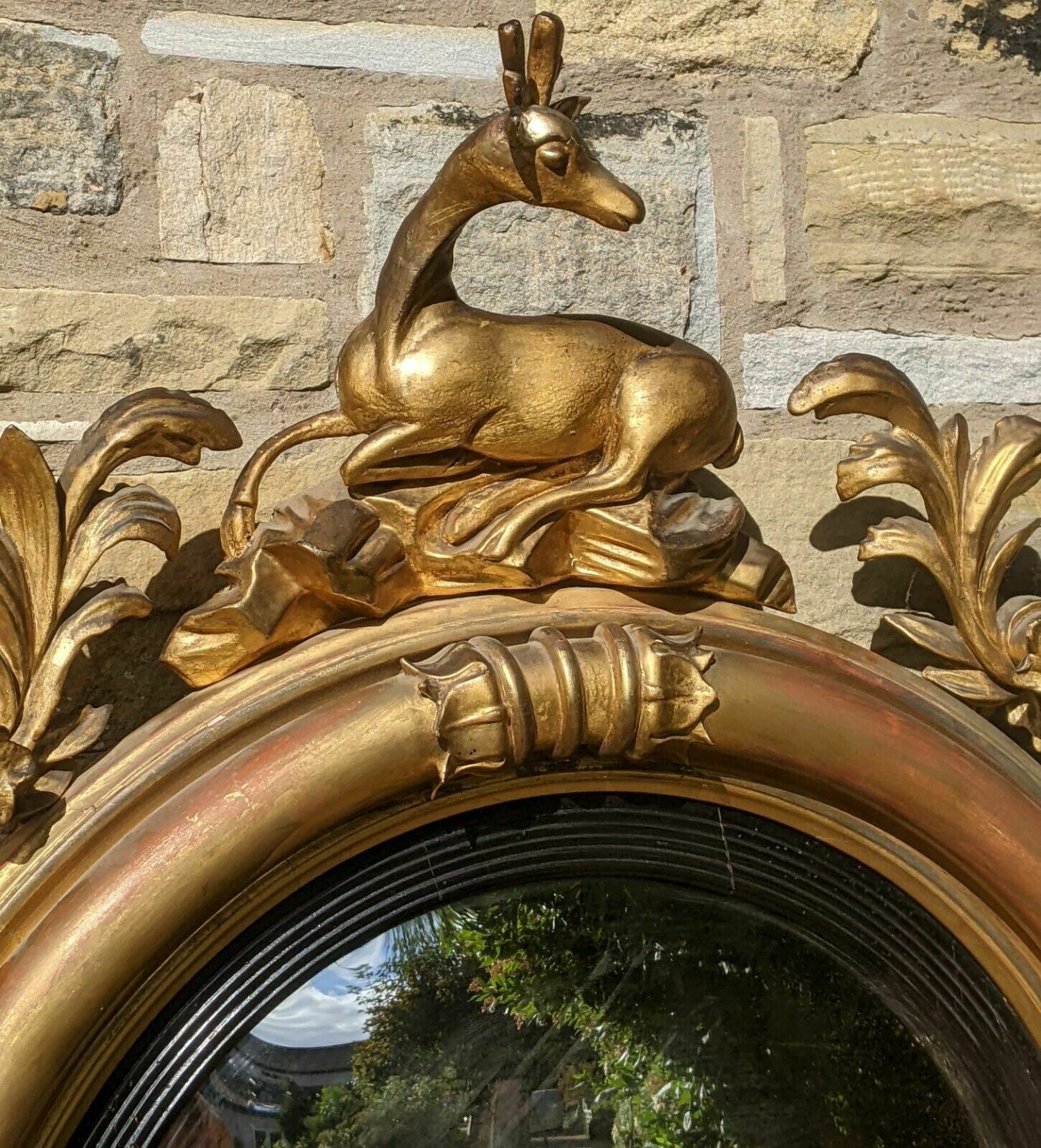 Regency Convex Giltwood Mirror Deer Crest photo for sale