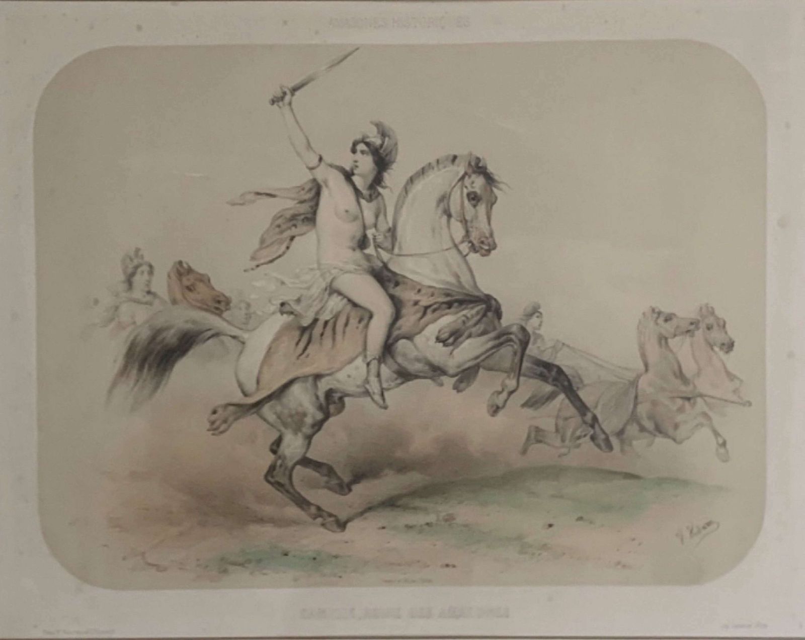 Victor Adam A Fabulous Set Of Six Lithographs 1851 'Amazones' photo vintage
