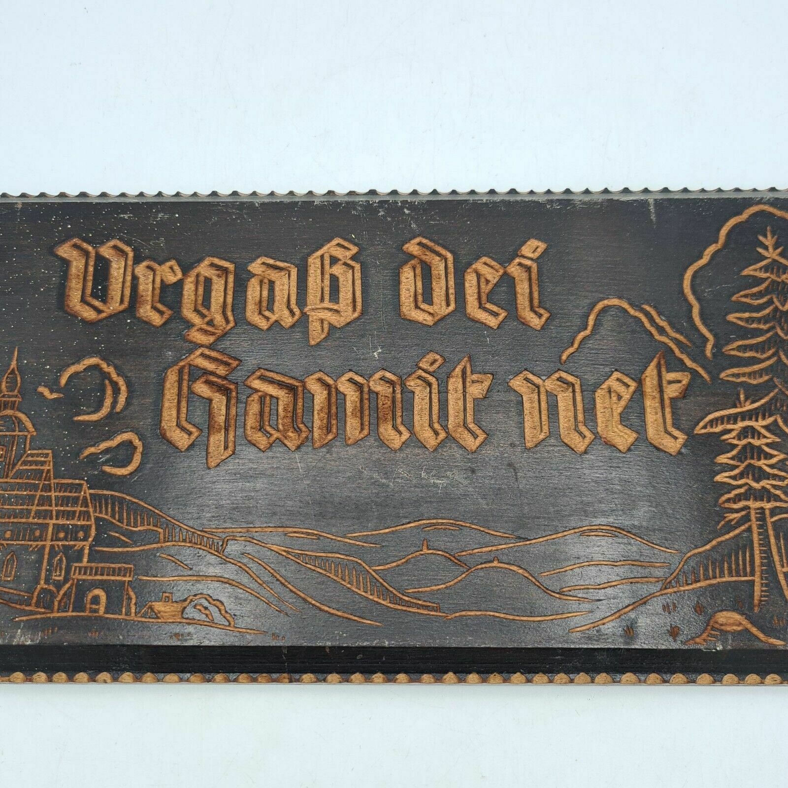 Bavarian Wood Wall Plaque Carving "Vergiß Dei Hamit Net" Alpine Folk Art 1935 photo Art