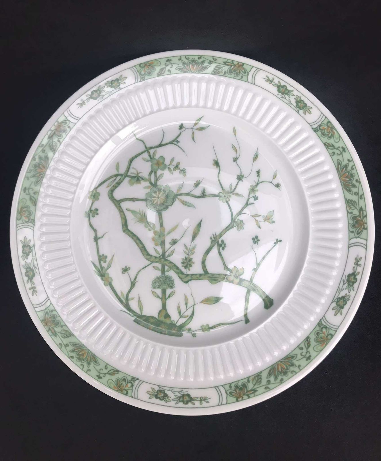Porcelain Limoges Set 6 Raynaud & Co Fleur De Jade Green Entremets Salad Dessert Plates Green White Leaves French Vintage Wedding Luxury photo buy