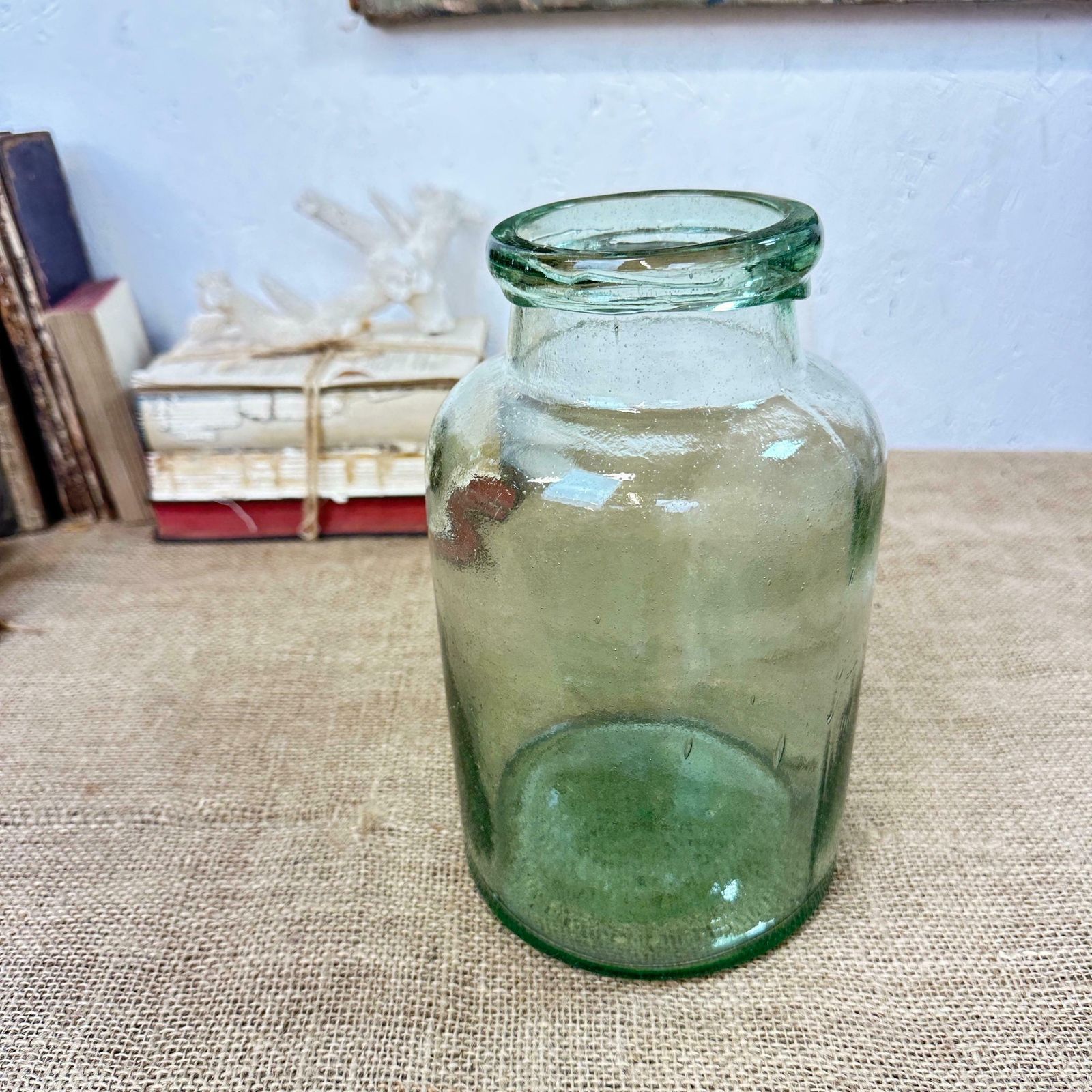 Vintage Green Handblown Glass Apothecary Bottle/Jar   Propagating Bottle Vase photo furniture