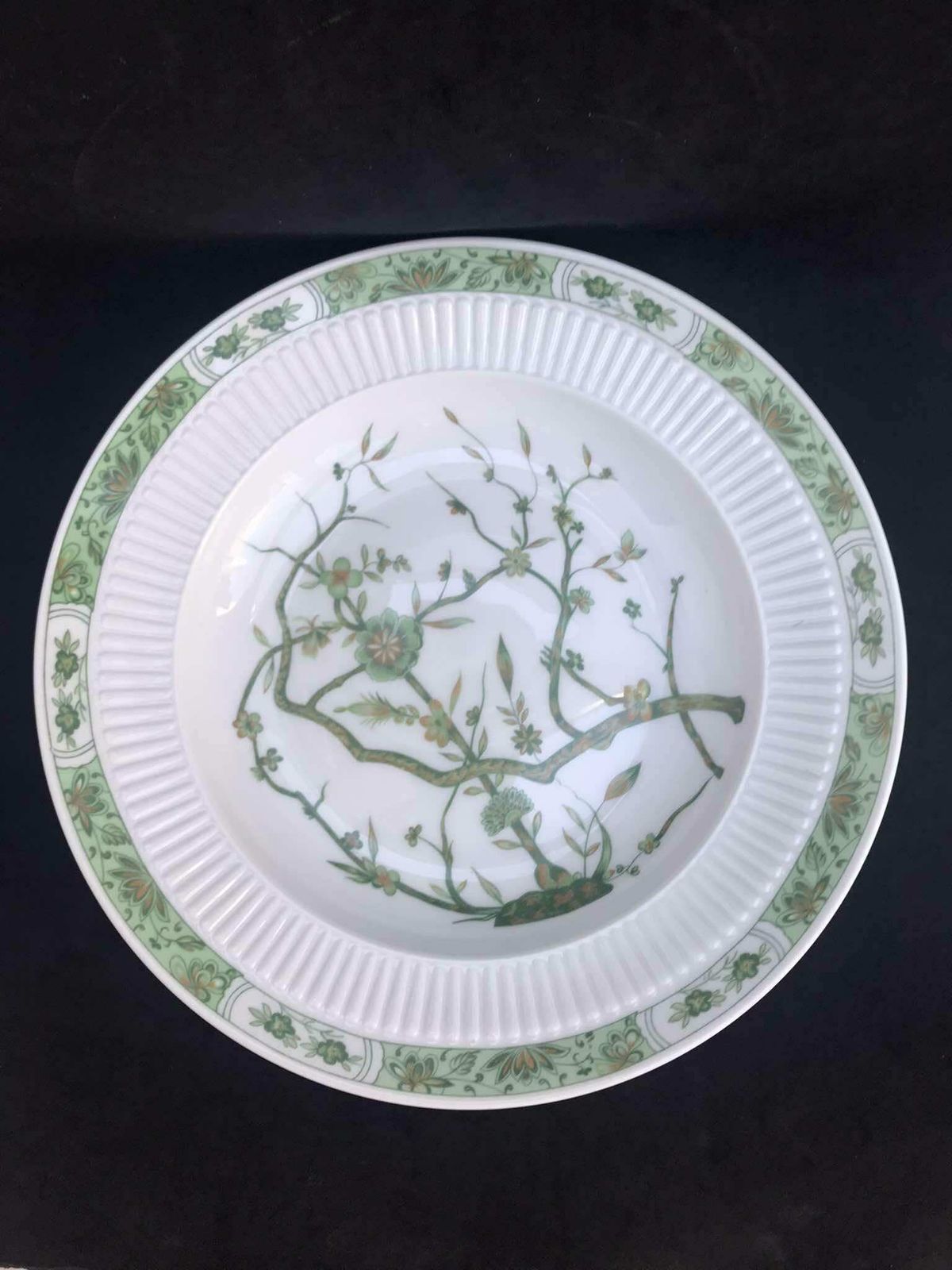 Porcelain Limoges Set 3 Raynaud & Co Fleur De Jade Green White Dinner Plates Green White Leaves French Vintage Wedding Luxury Gift photo vintage