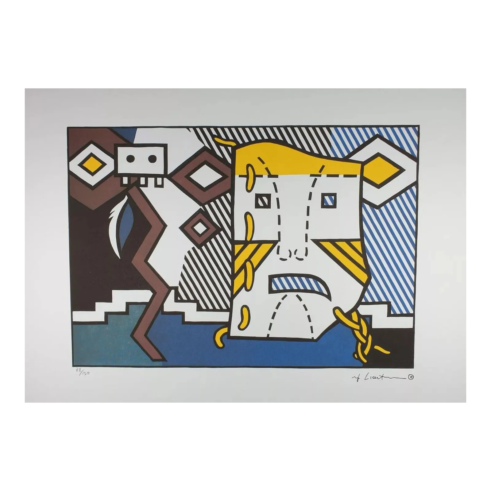 1980s Original Roy Lichtenstein "American Indian Theme V" Limited Edition Lithograph