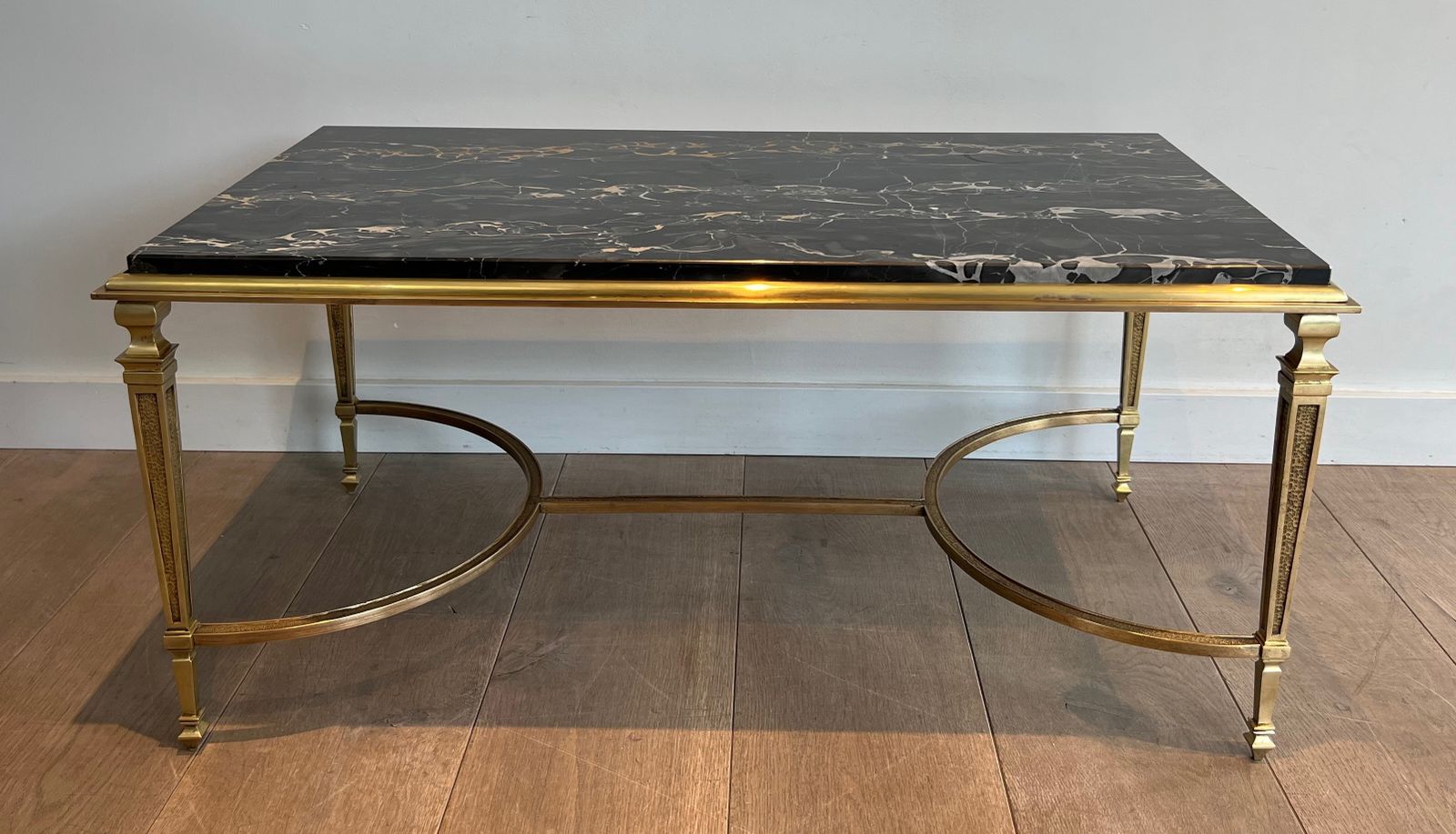 Bronze Coffee Table And Black Portor Marble Top In The Style Of Maison Jansen